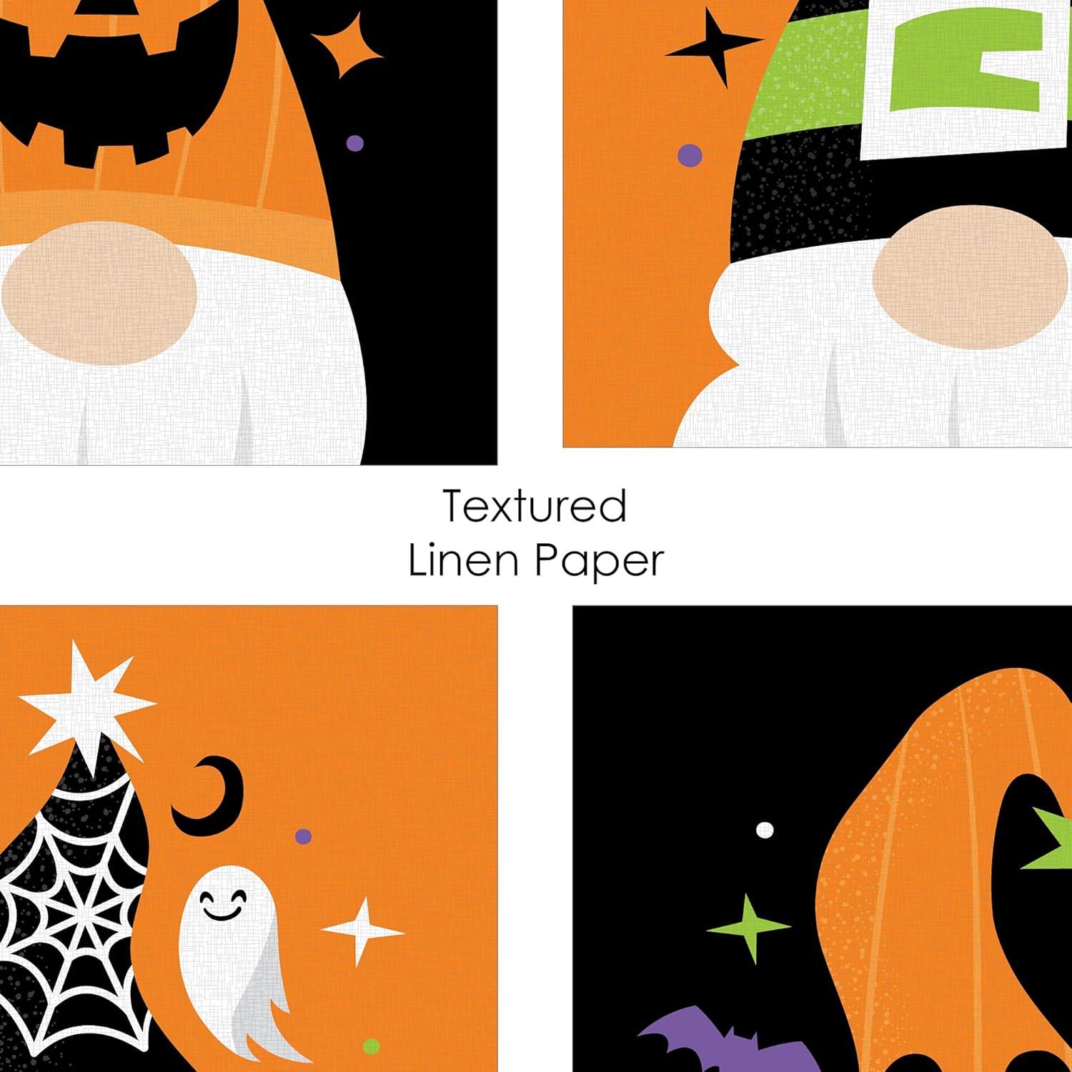 Big Dot of Happiness Halloween Gnomes - Unframed Spooky Fall Linen Paper Wall Art - Set of 4 - Artisms - 8 x 10 inches