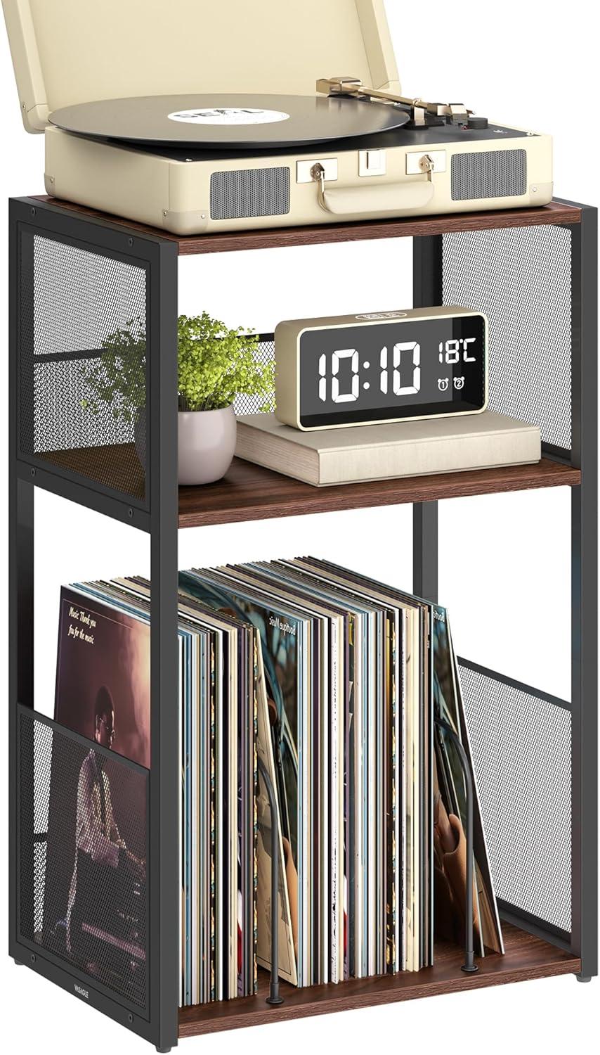 VASAGLE Record Player Stand, 3-Tier Side Table, Vinyl Record Storage up to 100 Albums, End Table for Living Room, Bedroom, Rustic Brown ULET275K01