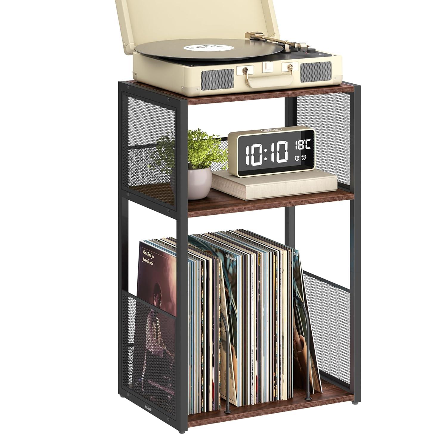 VASAGLE Record Player Stand, 3-Tier Side Table, Vinyl Record Storage up to 100 Albums, End Table for Living Room, Bedroom, Rustic Brown ULET275K01