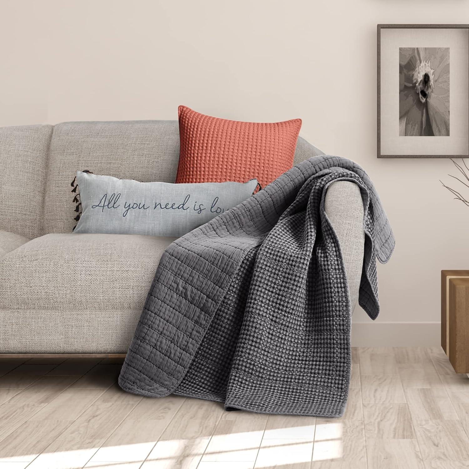 Mills Waffle Charcoal Quilted Throw - Levtex Home