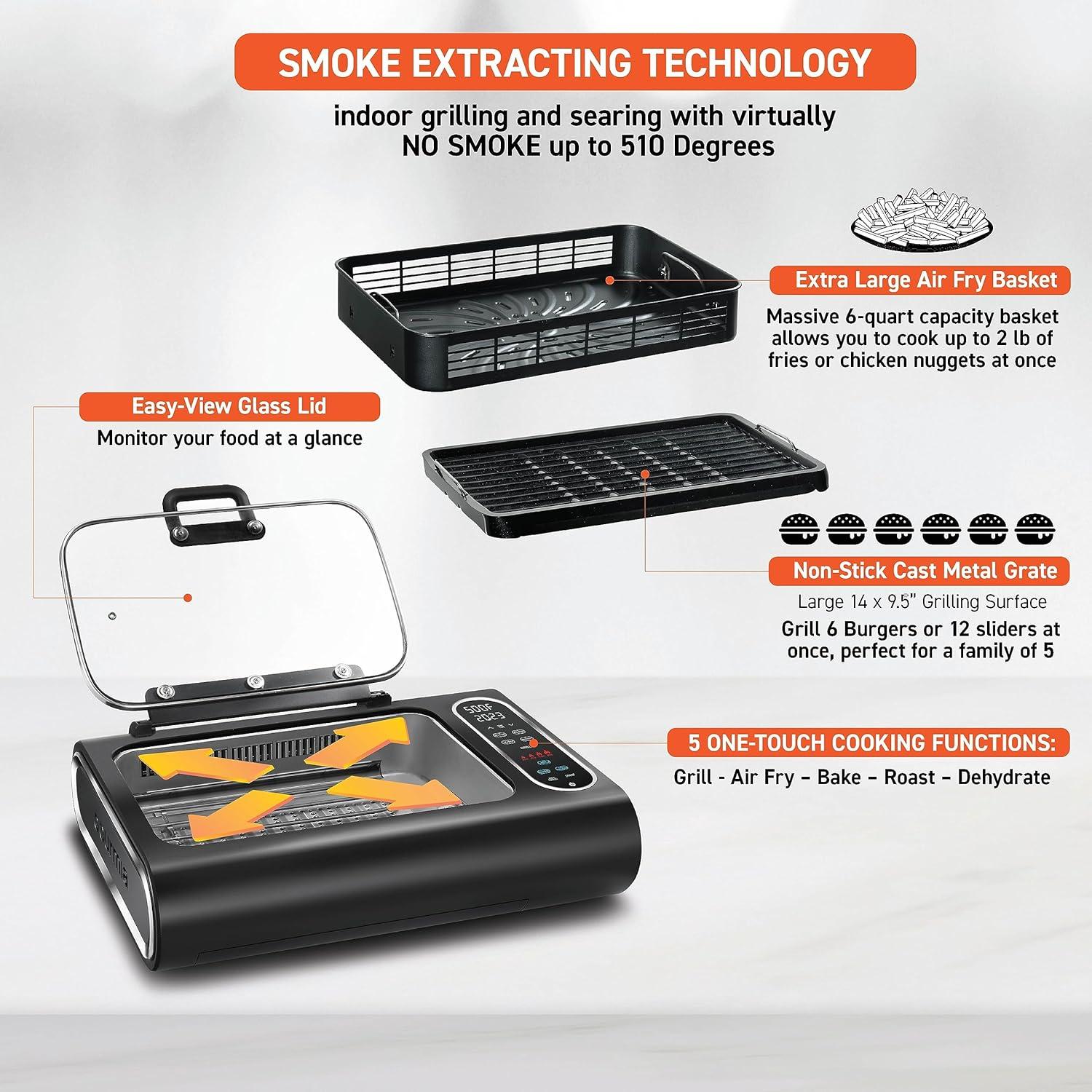 Gourmia Gourmia 6?Qt Smokeless Indoor Grill & Air Fryer FoodStation with Smoke Extracting Technology