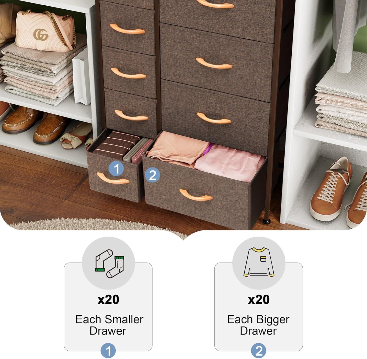 Brown Vertical 9-Drawer Fabric and Steel Storage Tower