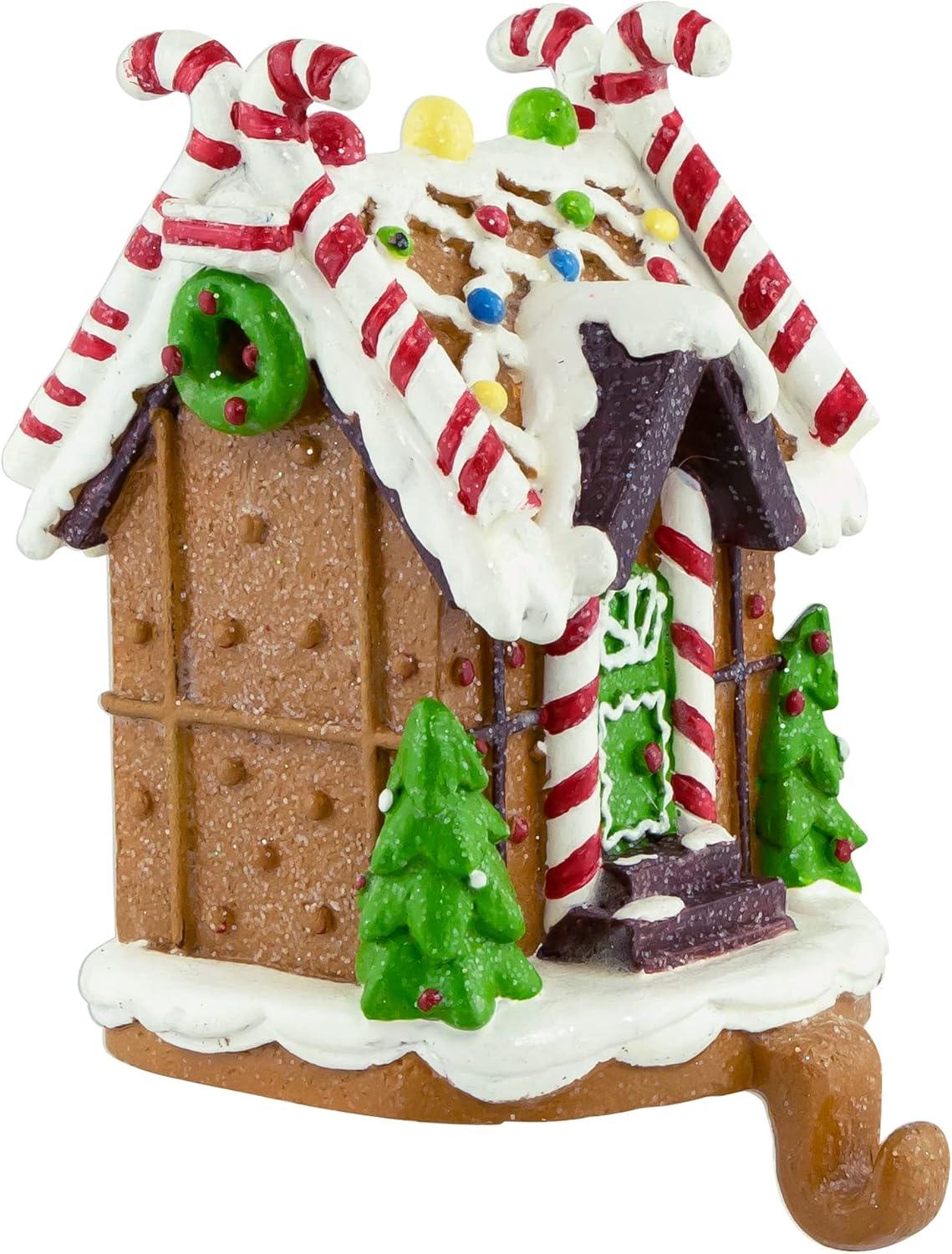 Festive Gingerbread House Christmas Stocking Holder with Glitter Accents