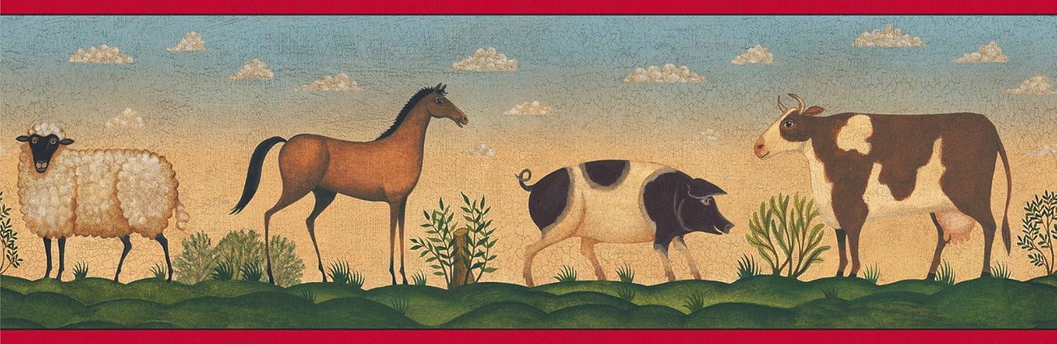879194 Primitive Folk Art Animals Wallpaper Border 250b69201