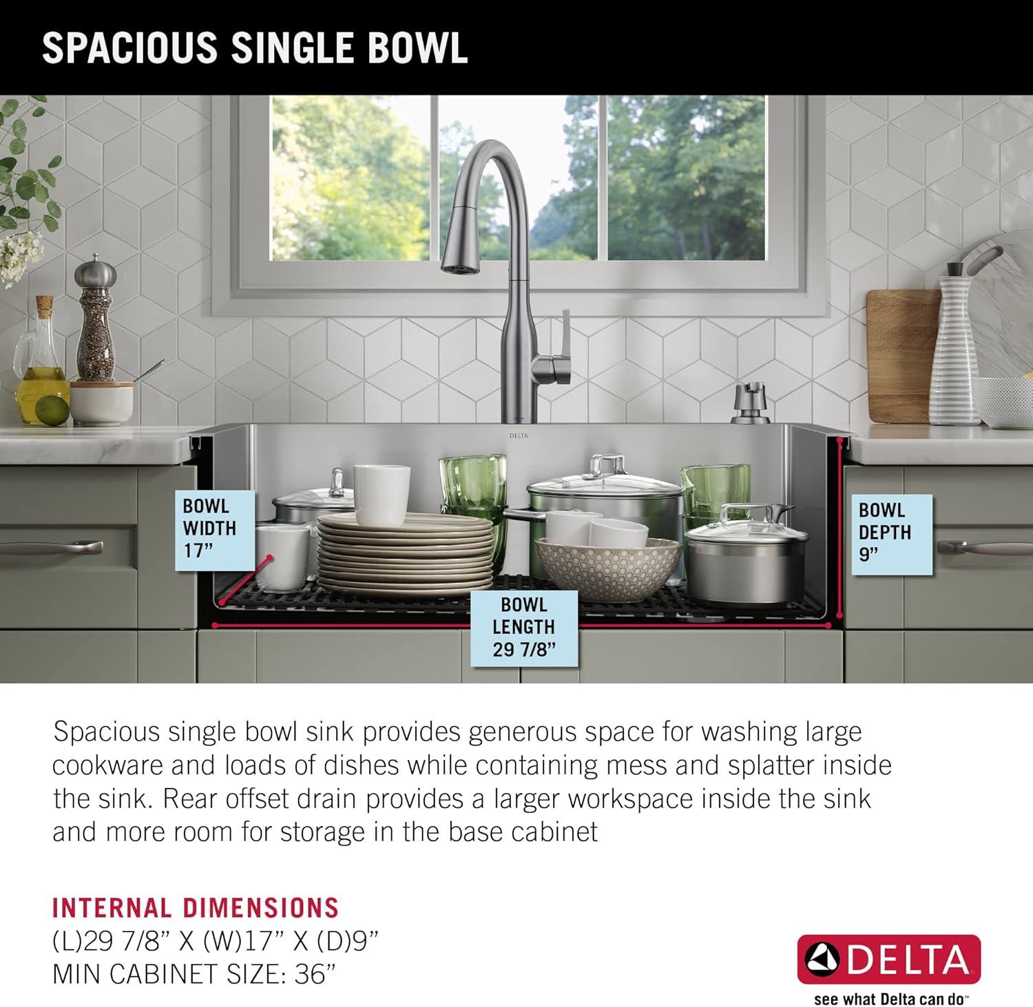 Delta Marca™ Drop-In Undermount Stainless Steel Single Bowl Kitchen Sink with Accessories