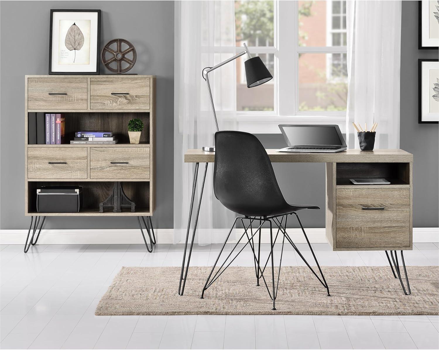 Distressed Gray Oak Writing Desk with Drawer and Filing Cabinet