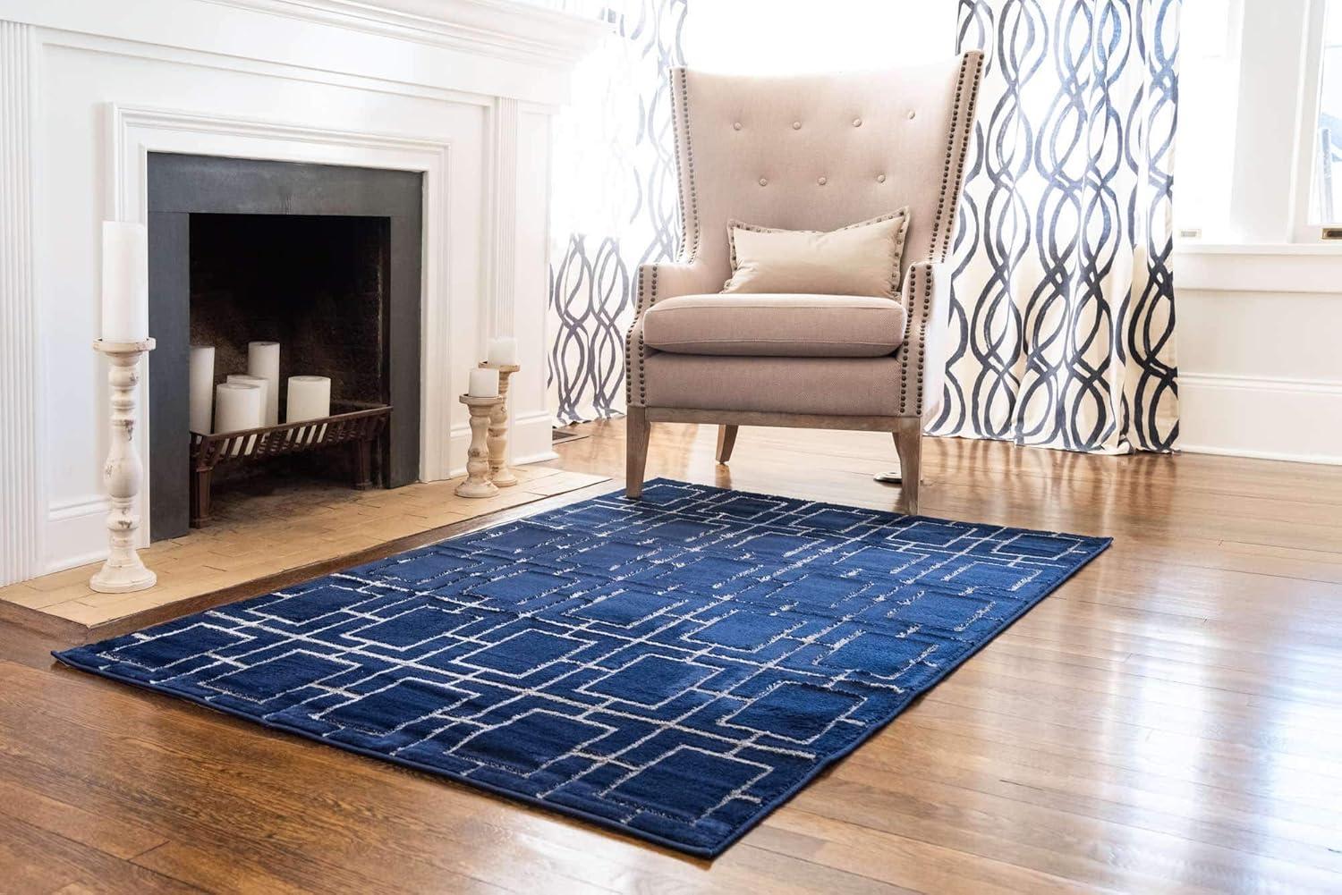Glam Navy Blue Silver Area Rug