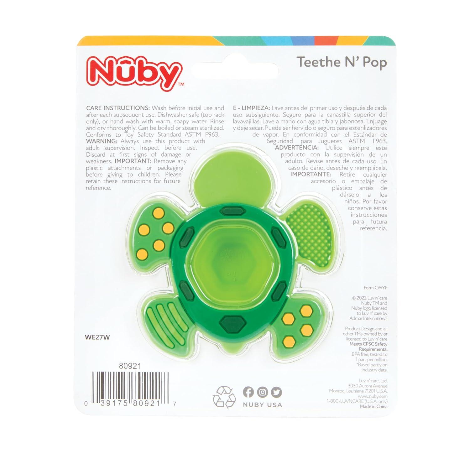 Nuby Teethe N' Pop Sensory Play Silicone Teether for Babies - Turtle Design