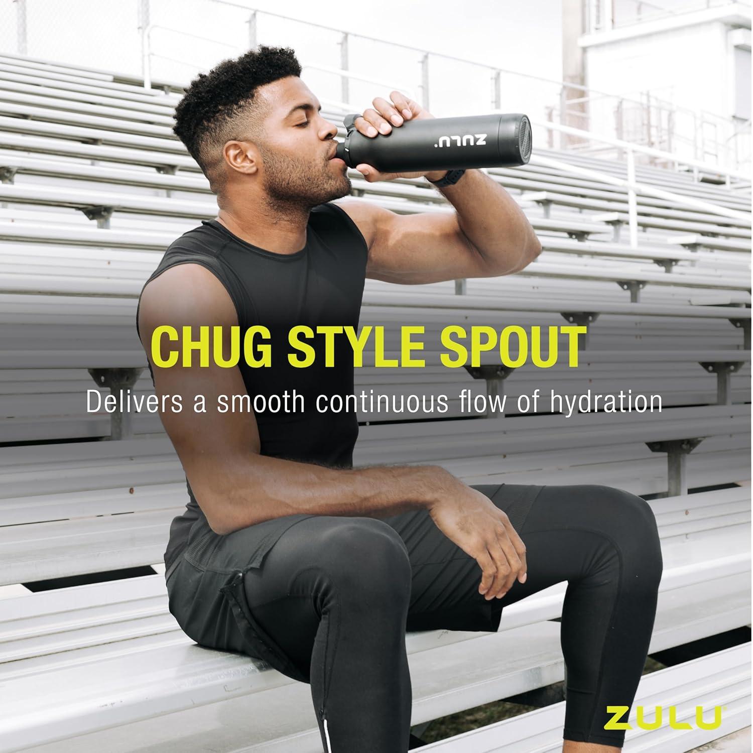 ZULU Ace Vacuum Insulated Stainless Steel Water Bottle with Removable Base - Leak Proof Lid - Antimicrobial Spout, 24 oz, White