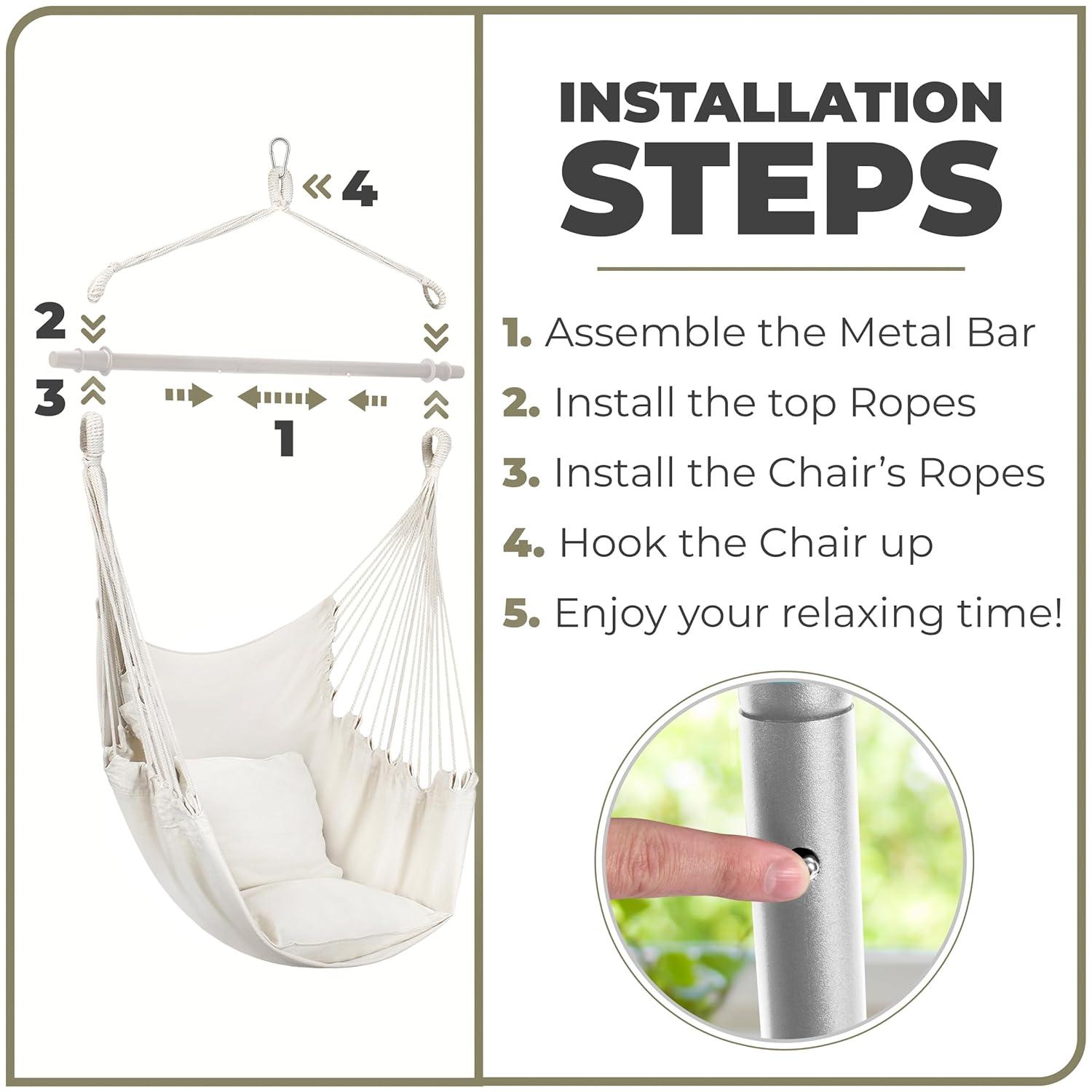 Liuyao Stylish Swing Chair - Fine Cotton Weave for Super Comfort & Durability- Hanging Hammock Chair w/2 Seat Cushions- Portable Outdoor Hanging Chair w/Hardware Kit - Indoor Outdoor Use - Max 265lbs