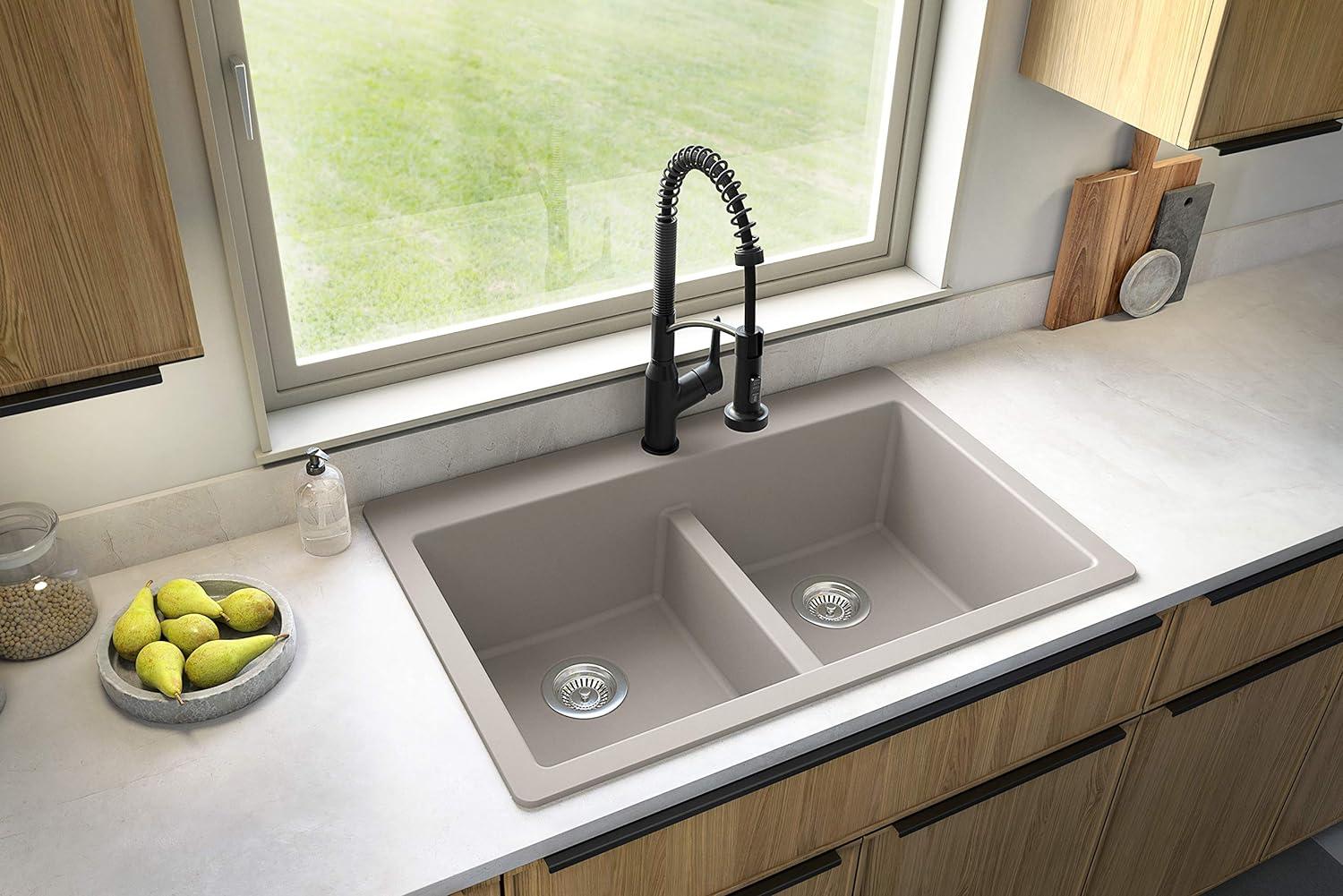 Karran Quartz 33'' X 22'' 50/50 Double Bowl Composite Drop-in Kitchen Sink