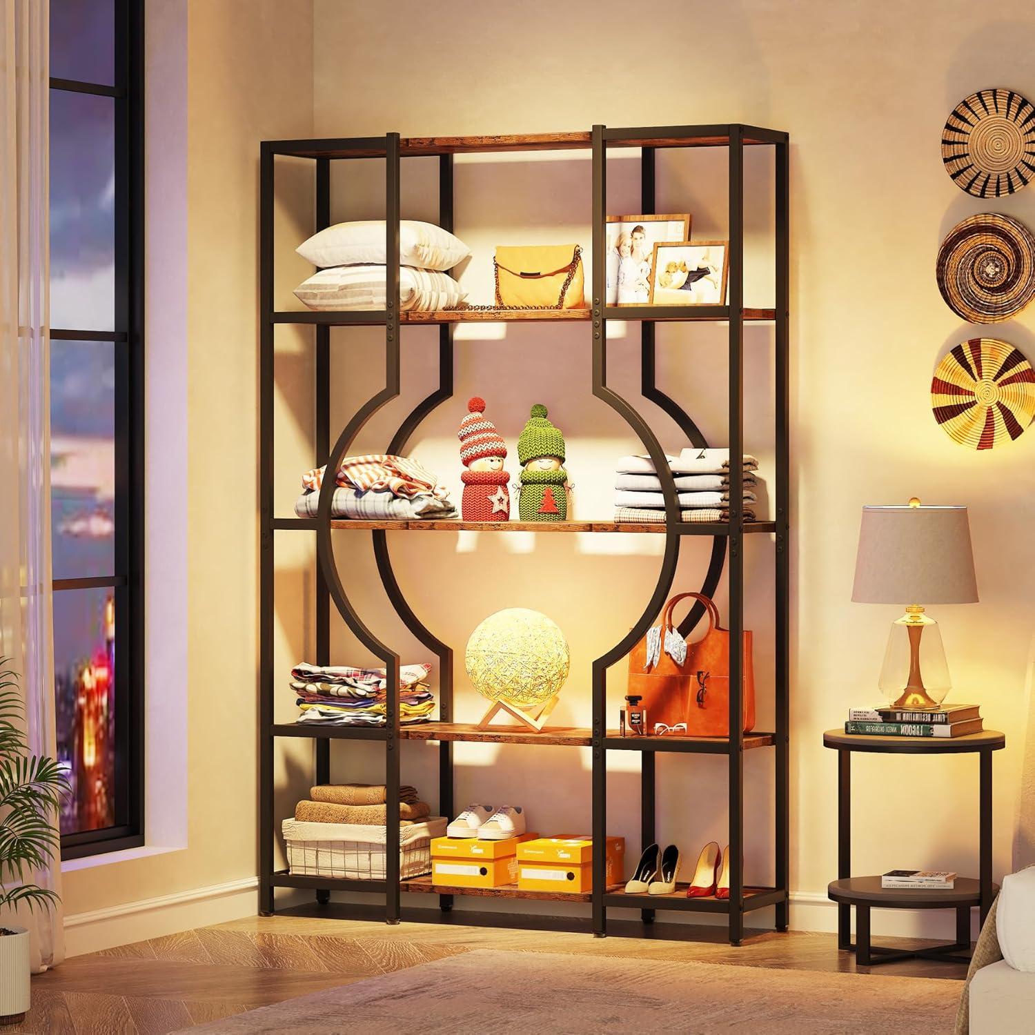 Tribesigns 5-Tier Bookshelf and Bookcase, Wooden Book Shelf with 12 Open Display Shelves