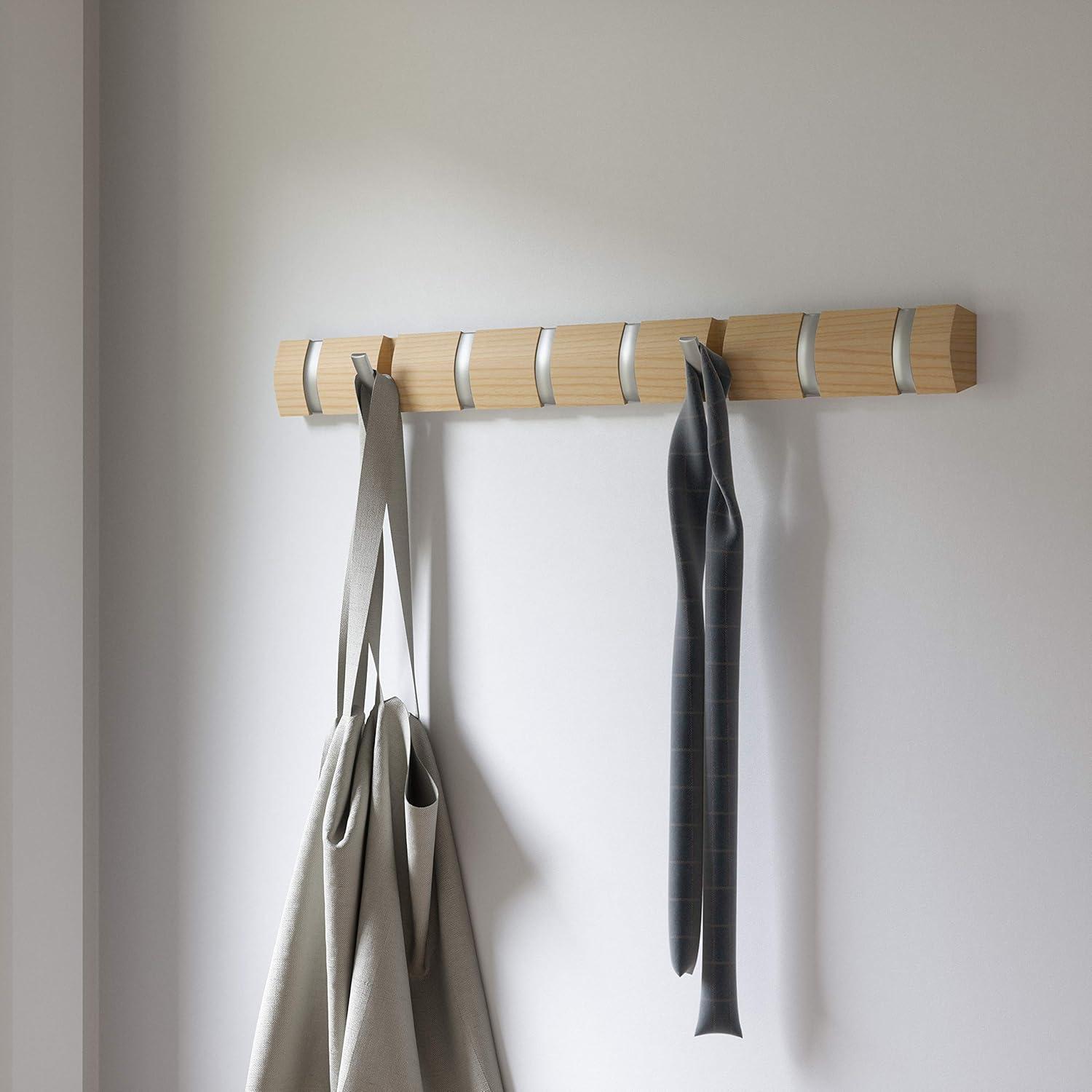 Modern Flip 8-Hook Natural Solid Wood Wall Mounted Coat Rack