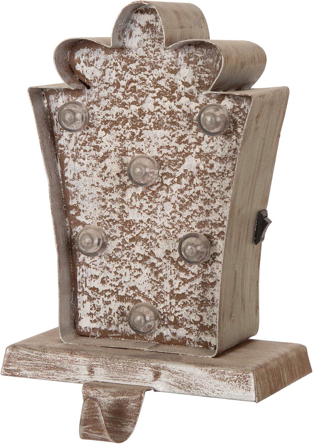 Glitzhome 6.75" H LED Light Gingerbread House Christmas Stocking Holder,Metal Xmas Hanging Hooks Stocking Hanger Battery Operated Stocking Holders for Fireplace Mantle Seasonal Decor