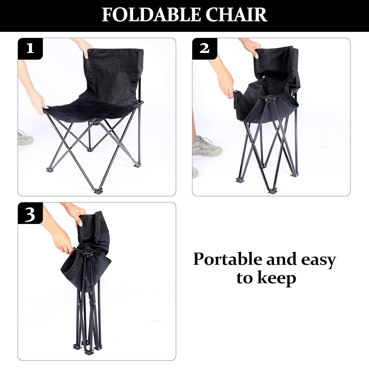 EUROCO Portable Folding Camping Chair Large Oxford Cloth Stool with Carry Bag and Collapsible Anti-Slip Padded for Beach, Hiking, Fishing, Gardening, Picnic, Black