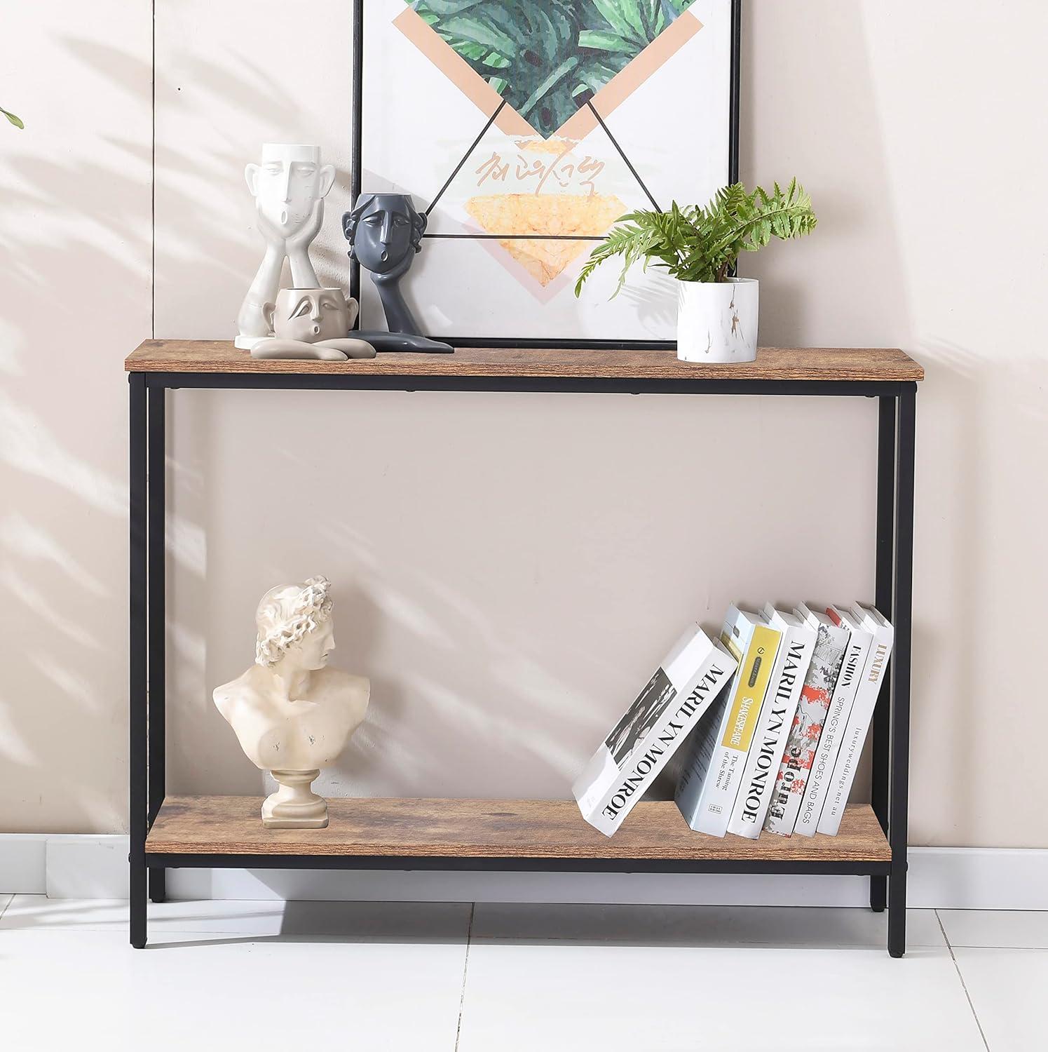 HOOBRO Narrow Console Table, 29.5" Small Entryway Table, Thin Sofa Table, Side Table, Display Table, for Hallway, Bedroom, Living Room, Foyer, Rustic Brown and Black BF75XG01