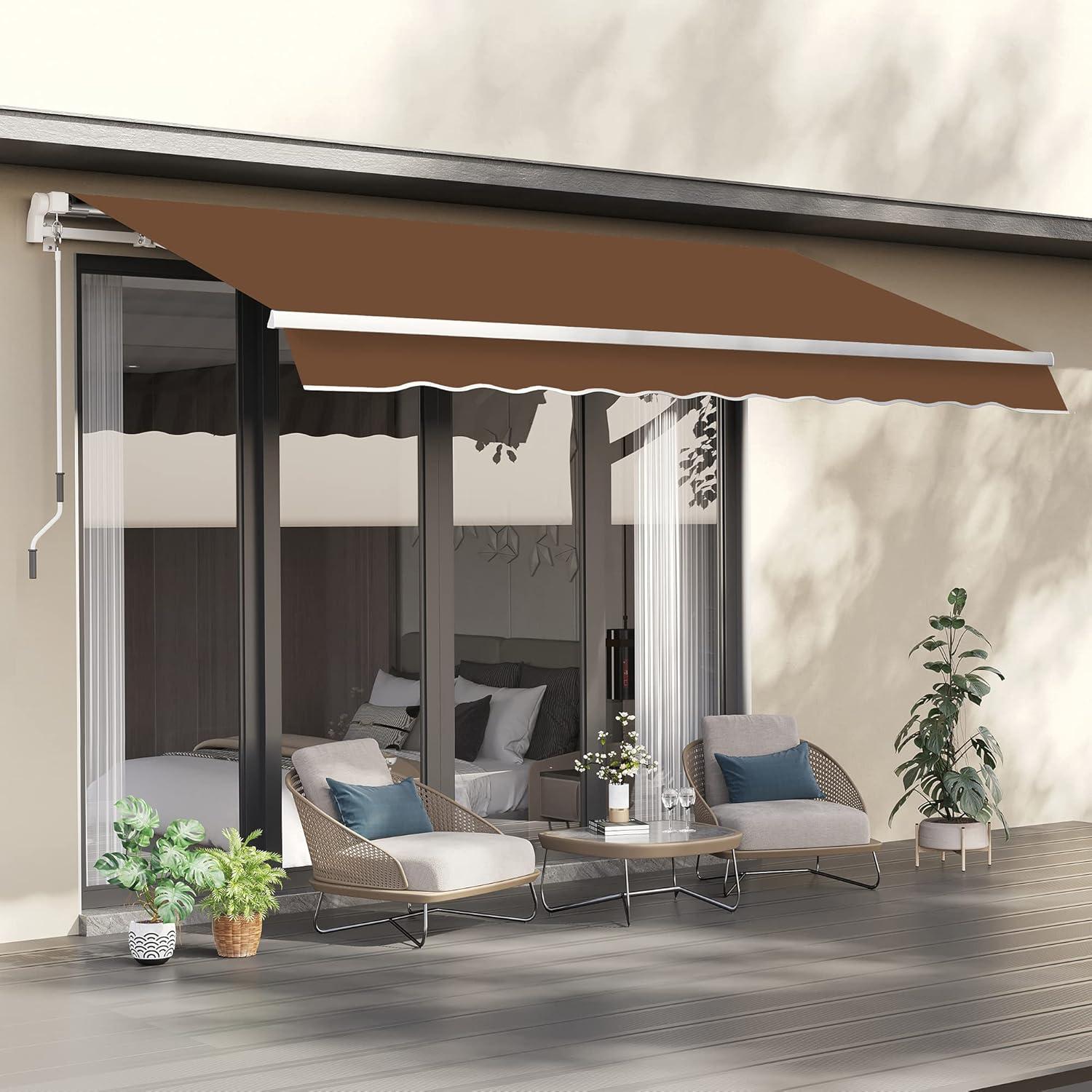 Outsunny 116.25" Coffee Fabric Retractable Patio Awning with Aluminum Frame