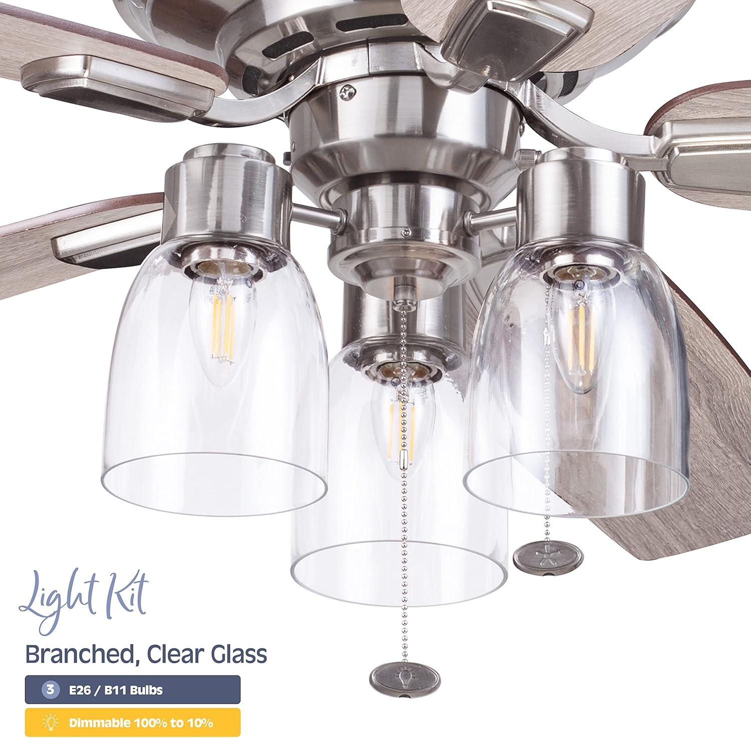 Prominence Home 51669-45 Magonia 52 in. Farmhouse Style Flush Mount LED Ceiling Fan with Light - Brushed Nickel
