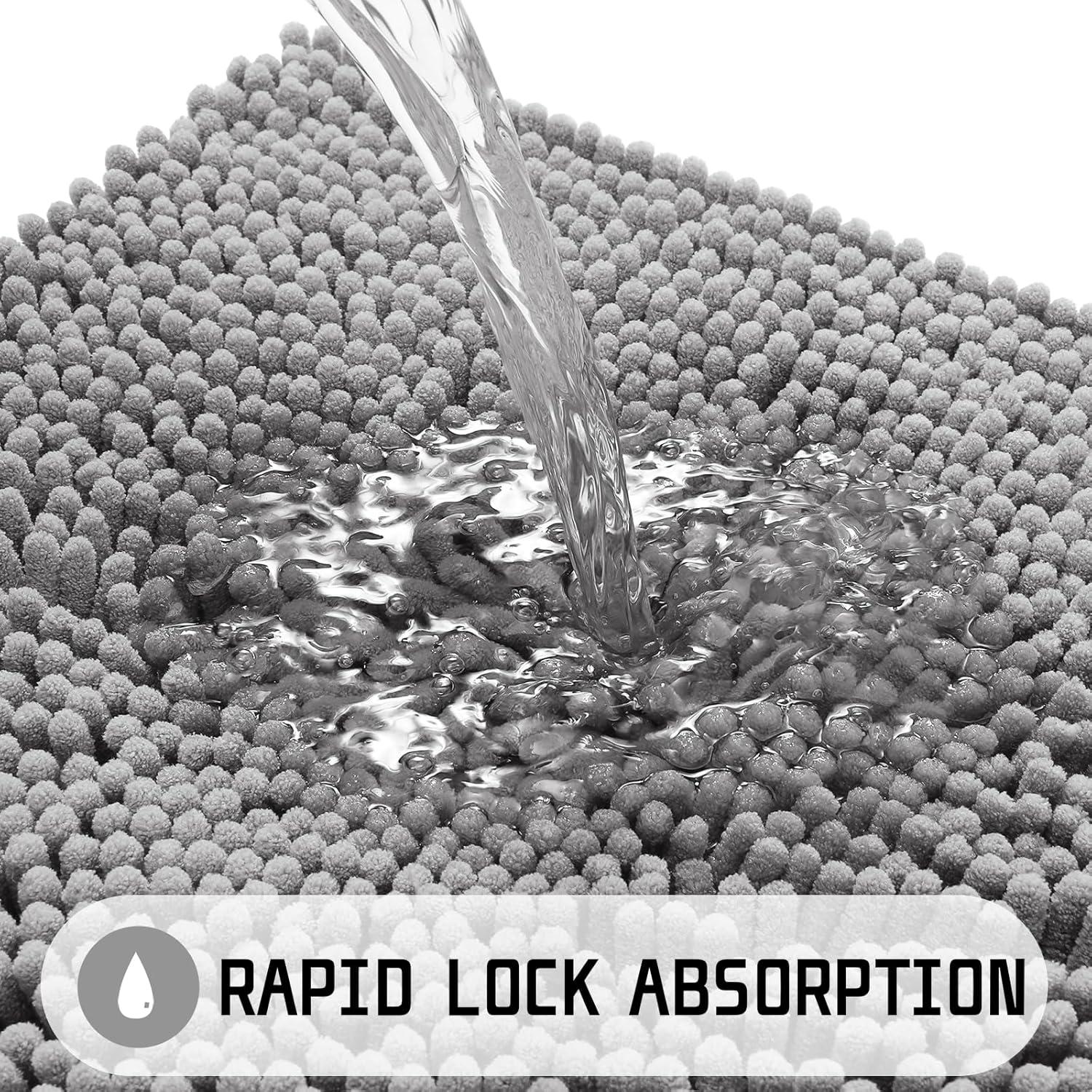 CHENHAINAN Bathroom Rug Mat, 24'' x 17'', Luxury Chenille Shaggy Bath Rugs, Extra Soft & Thick, Absorbent Water, Non-Slip, Machine Washable, Bath Mats for Bath Floor,Tub and Shower, Gray