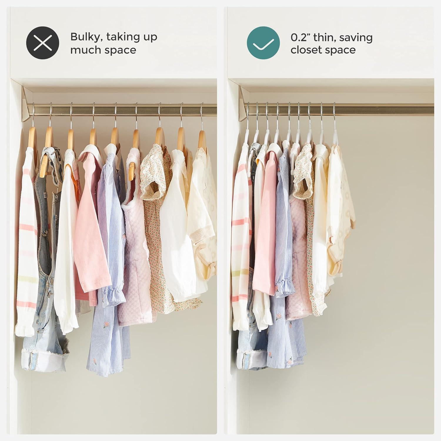 SONGMICS 30 Packs Baby Pants Hangers with Clips, Kids Hangers with 6 Clothes Dividers, Non-Slip Children’s Clothes Hanger, White UCRF013W30