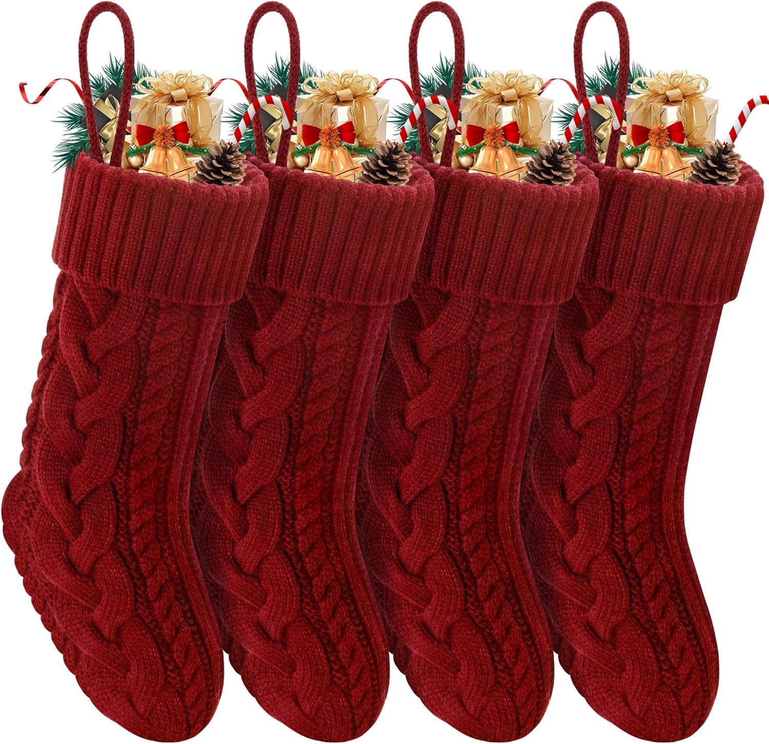 Red Cable Knit 18-Inch Christmas Stockings, Set of 4