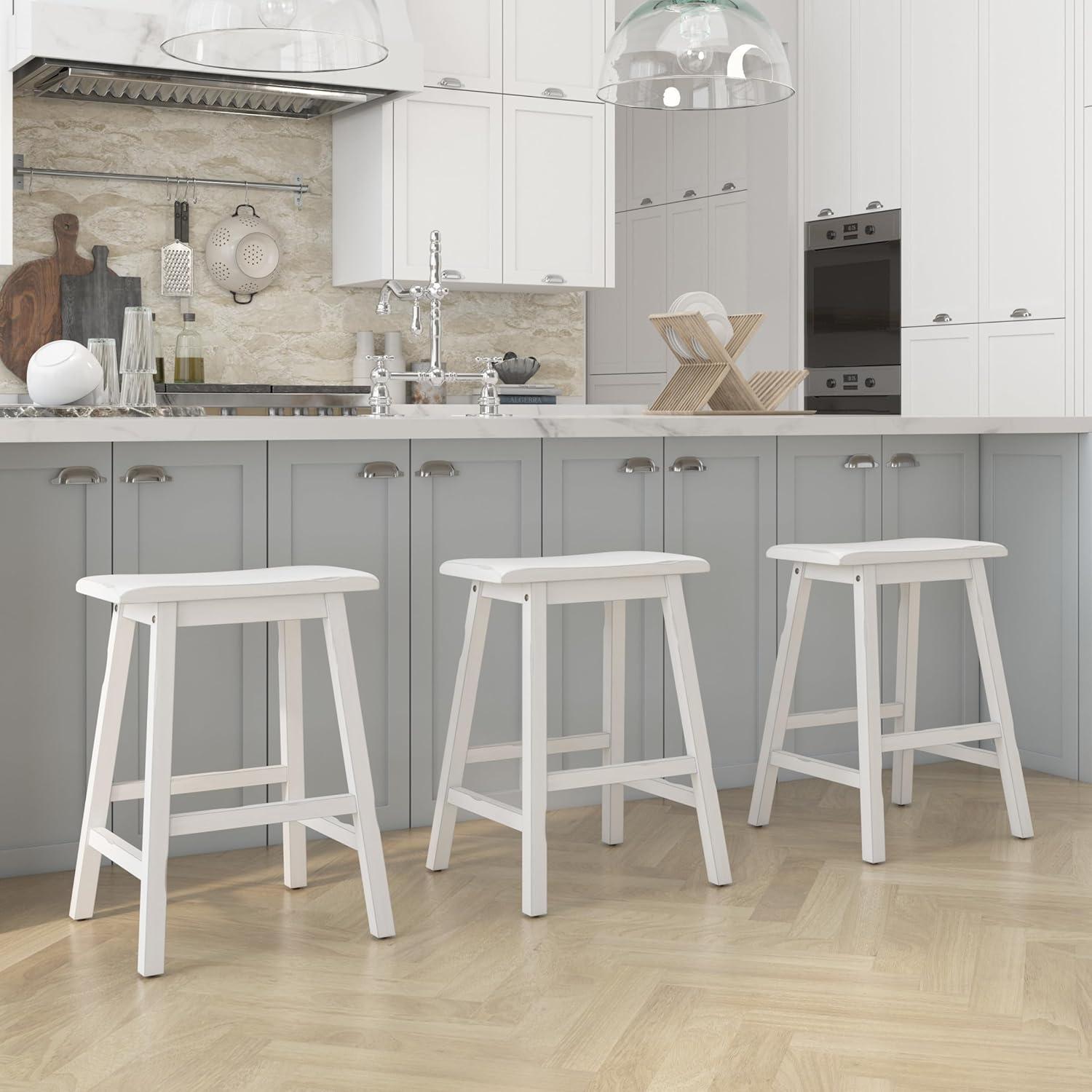 Sea White 24" Backless Saddle Wood Counter Stool