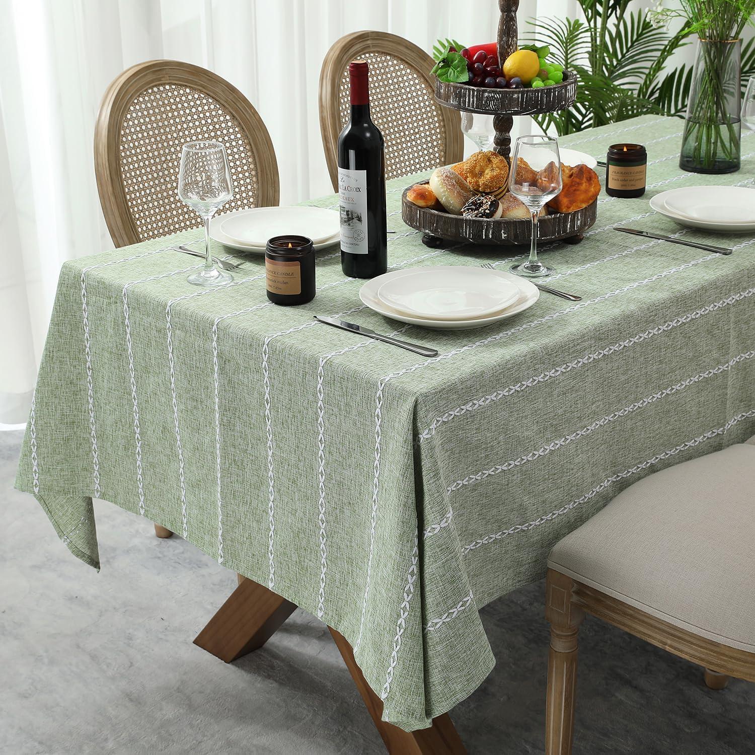 Chassic 60 x 84 inches Farmhouse Style Linen tablecloths, Wrinkle Resistant Washable Dining Room Table Cloths for Rectangle Tables - Hemstitch Sage Green