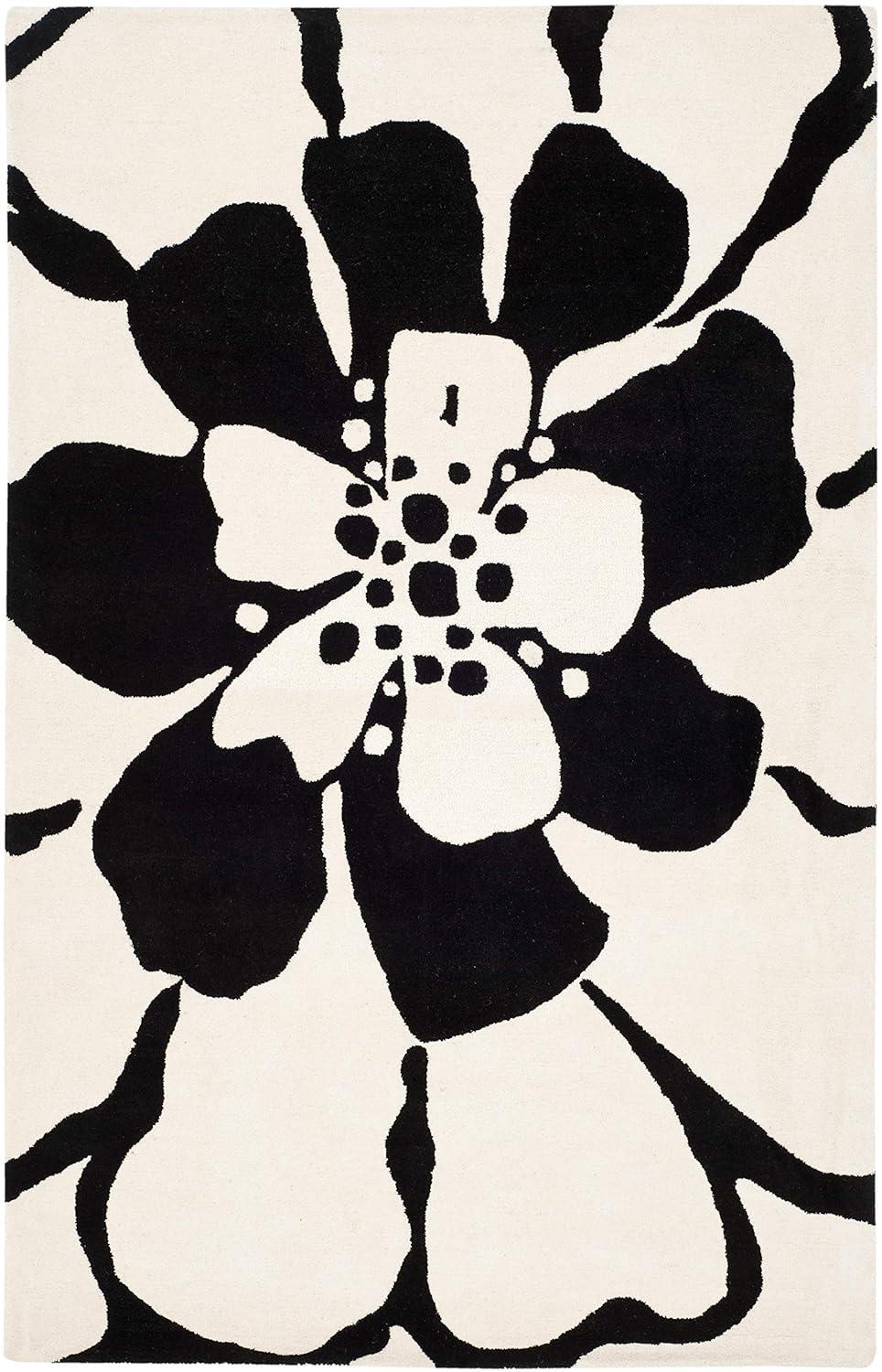 SAFAVIEH Soho Kelly Floral Wool Area Rug, Black/White, 3'6" x 5'6"