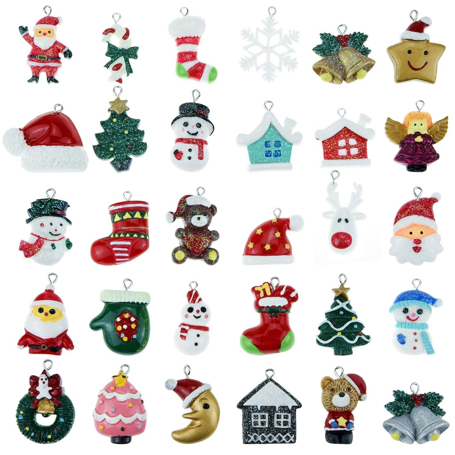 Christmas Tree Ornaments Decoration Mini Rustic Christmas Miniature Hanging Ornaments Resin Christmas Figurines for Xmas Party Multicolor 30Pcs