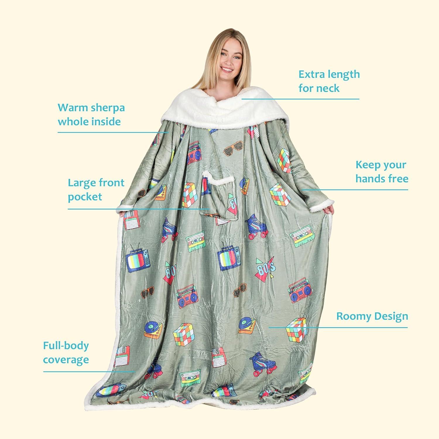 Catalonia Fleece Wearable Blanket with Sleeves Arms, Comfy Sleeved TV Wrap Blanket, Large Snuggly Throw for Women and Men, Gift for Her