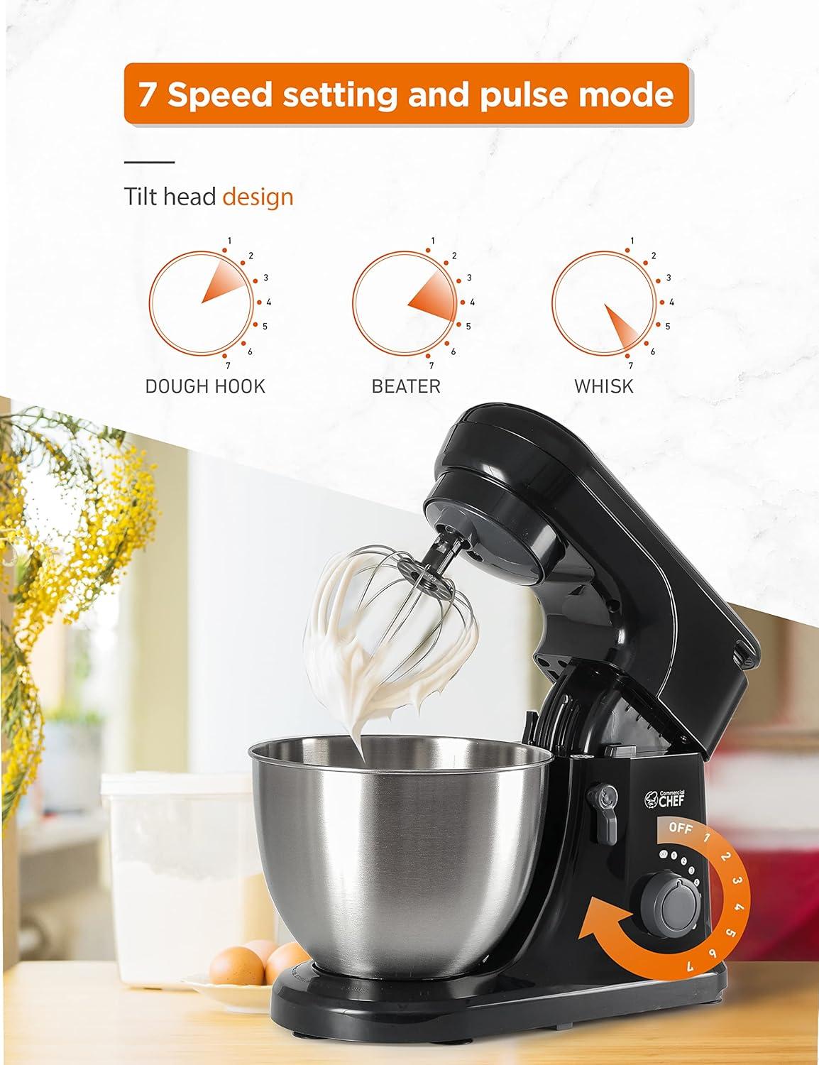 Commercial Chef Electric Stand Mixer 4.7 Quart, 7 Speed Settings