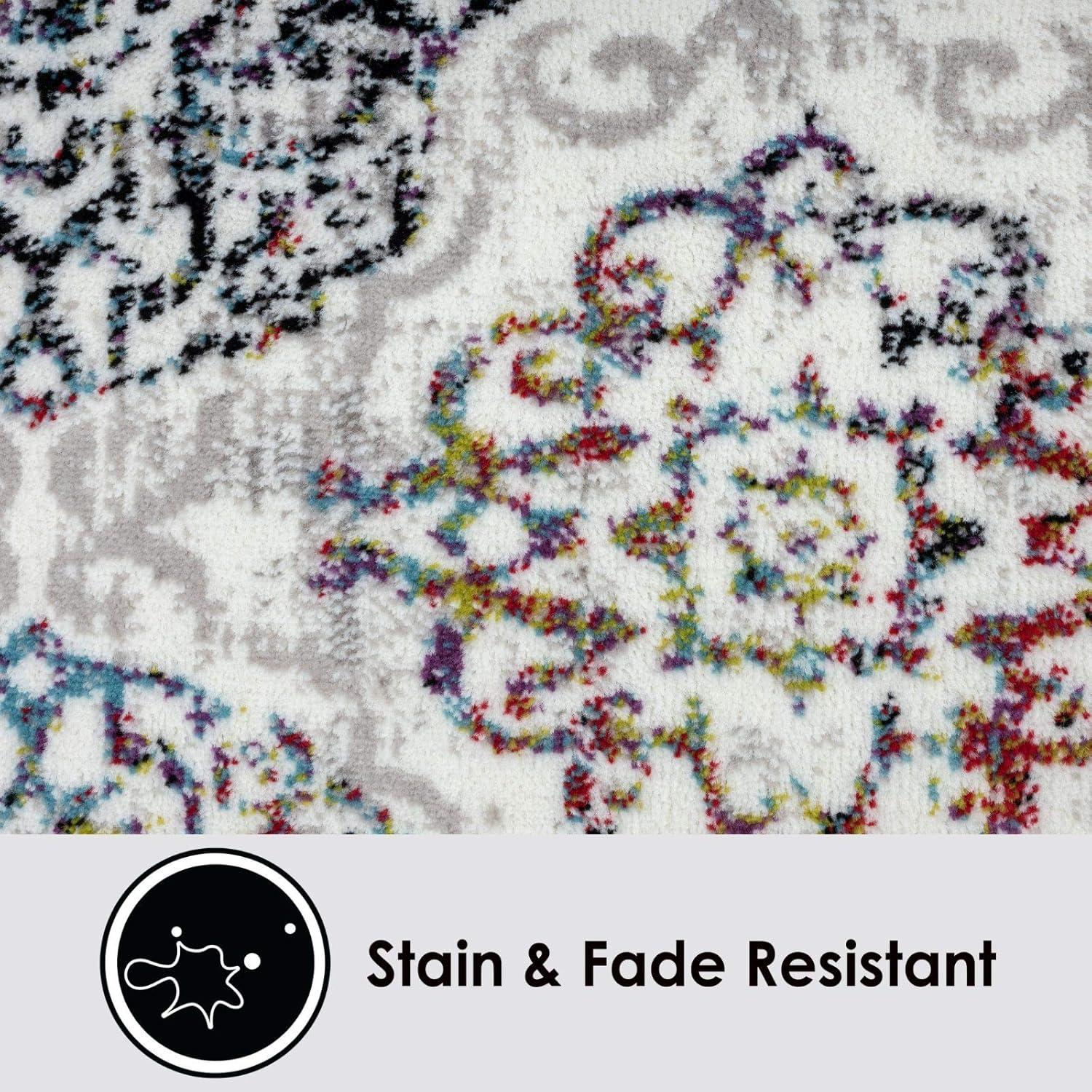 Home Dynamix Boho Andorra Transitional Damask Area Rug Ivory/Blue/Black, 5'2"x7'2"