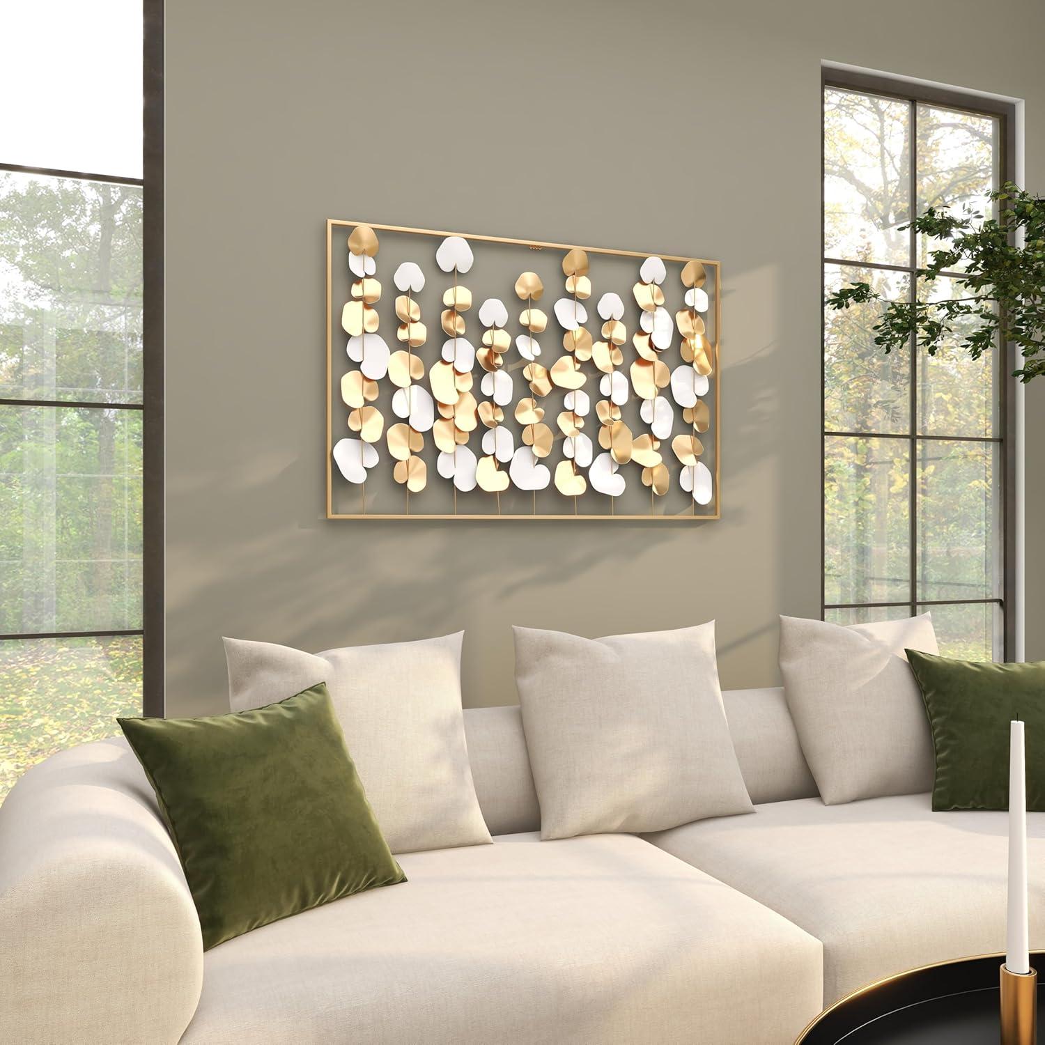 DecMode Gold Metal Floral Wall Decor with White Accents