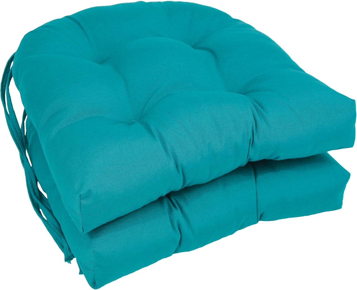Blazing Needles 16-inch Solid Twill U-shaped Tufted Chair Cushions (Set of 2)-Color:Aqua Blue