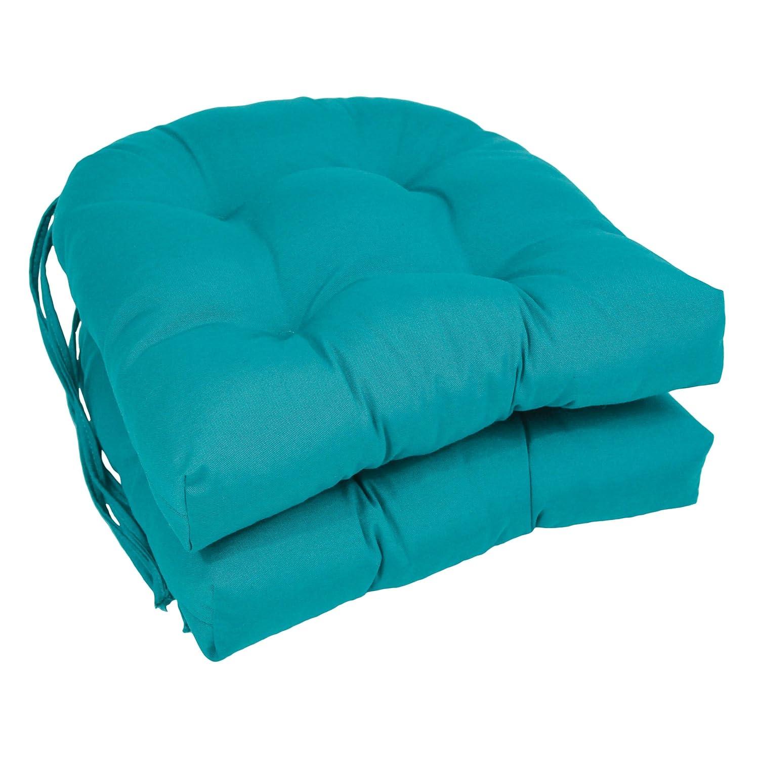 Blazing Needles 16-inch Solid Twill U-shaped Tufted Chair Cushions (Set of 2)-Color:Aqua Blue