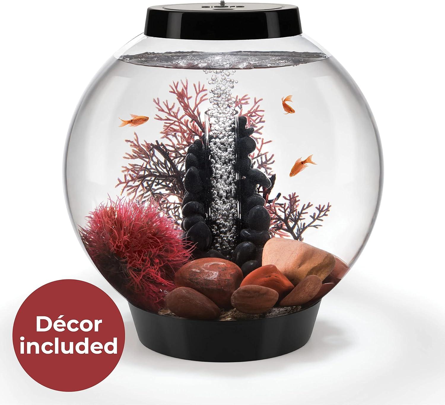 biOrb CLASSIC 15 Aquarium Set with LED Light - 4 Gallon, Black - Stone River Decor Included