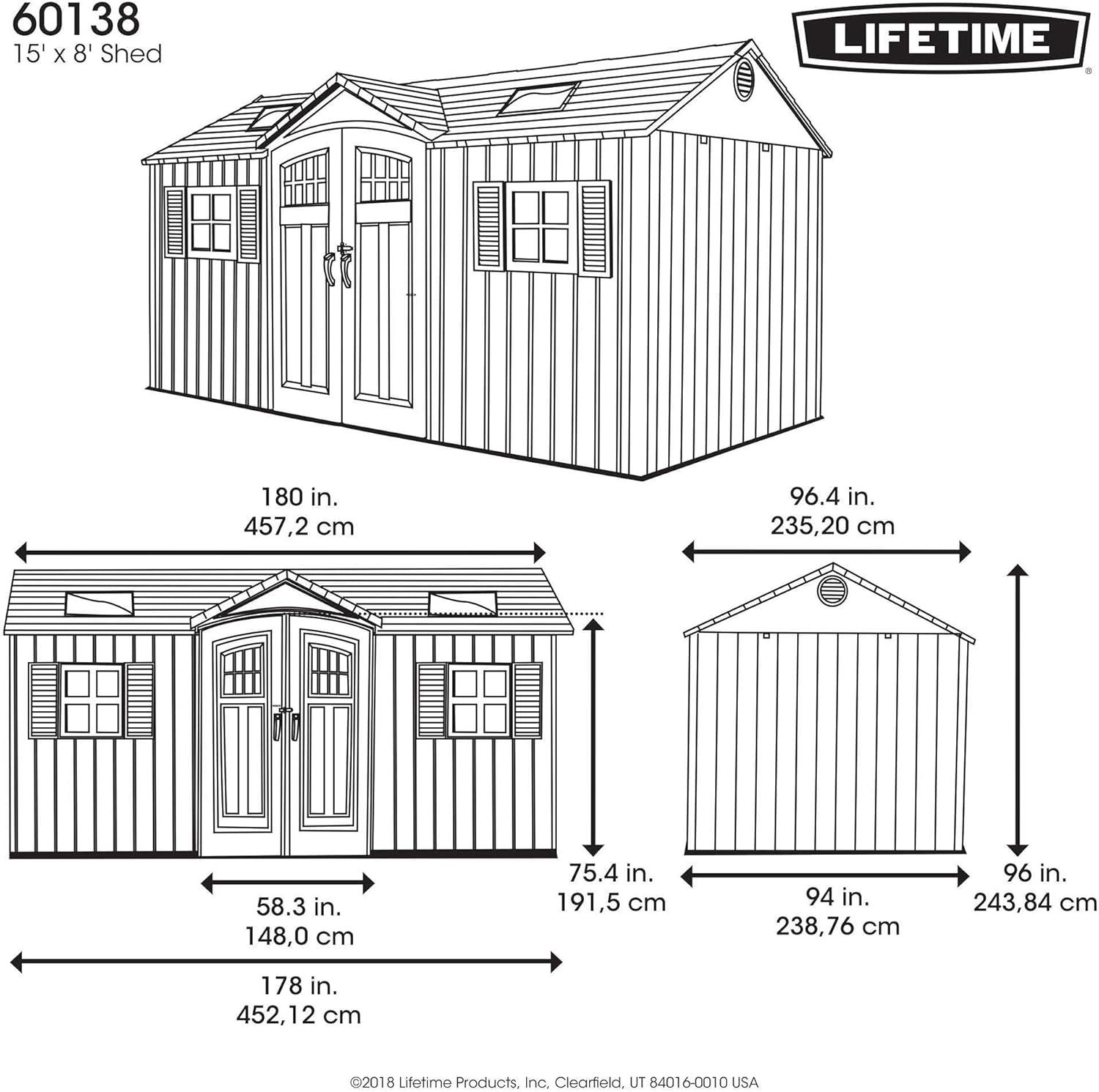 Lifetime Polyethylene Storage Shed, 106.5 sq. ft.,15 ft. x 8 ft. x 8 ft., Tan/Brown (60138)