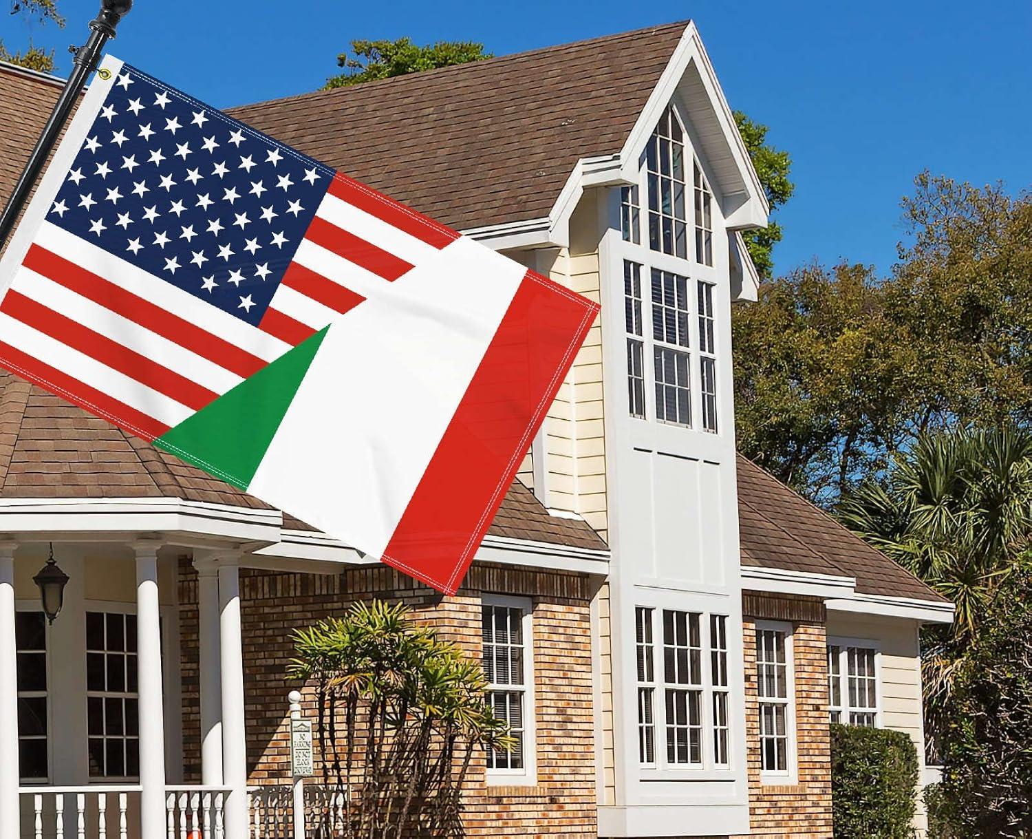 3×5 FT Italy USA Flag, Large 150D America Italians Outdoor Banner,Double Side Printing Decor For Patio Garden With Brass Gromment