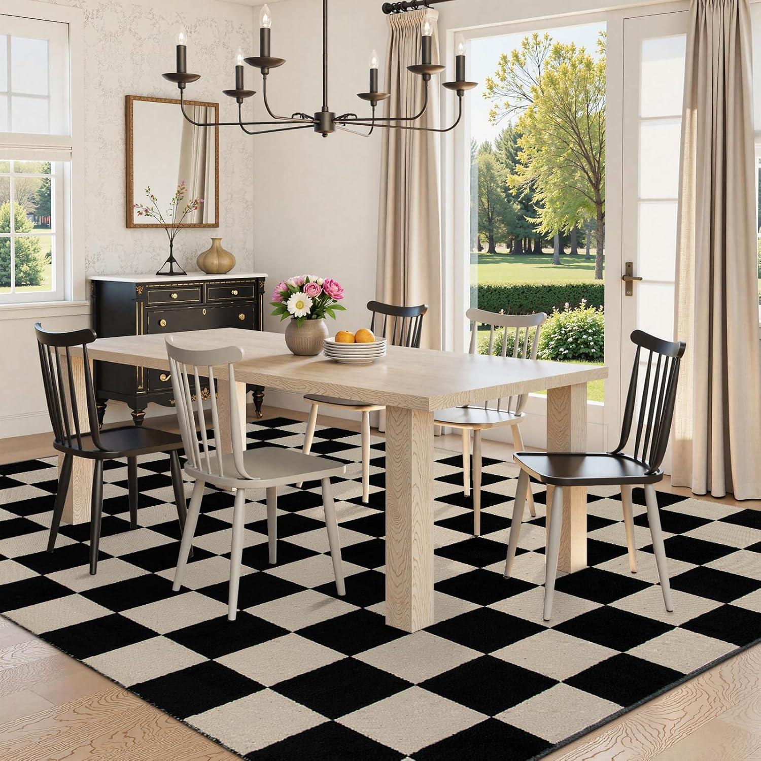 Luxe Weavers Checkered Black and White Geometric 8x10 Area Rug