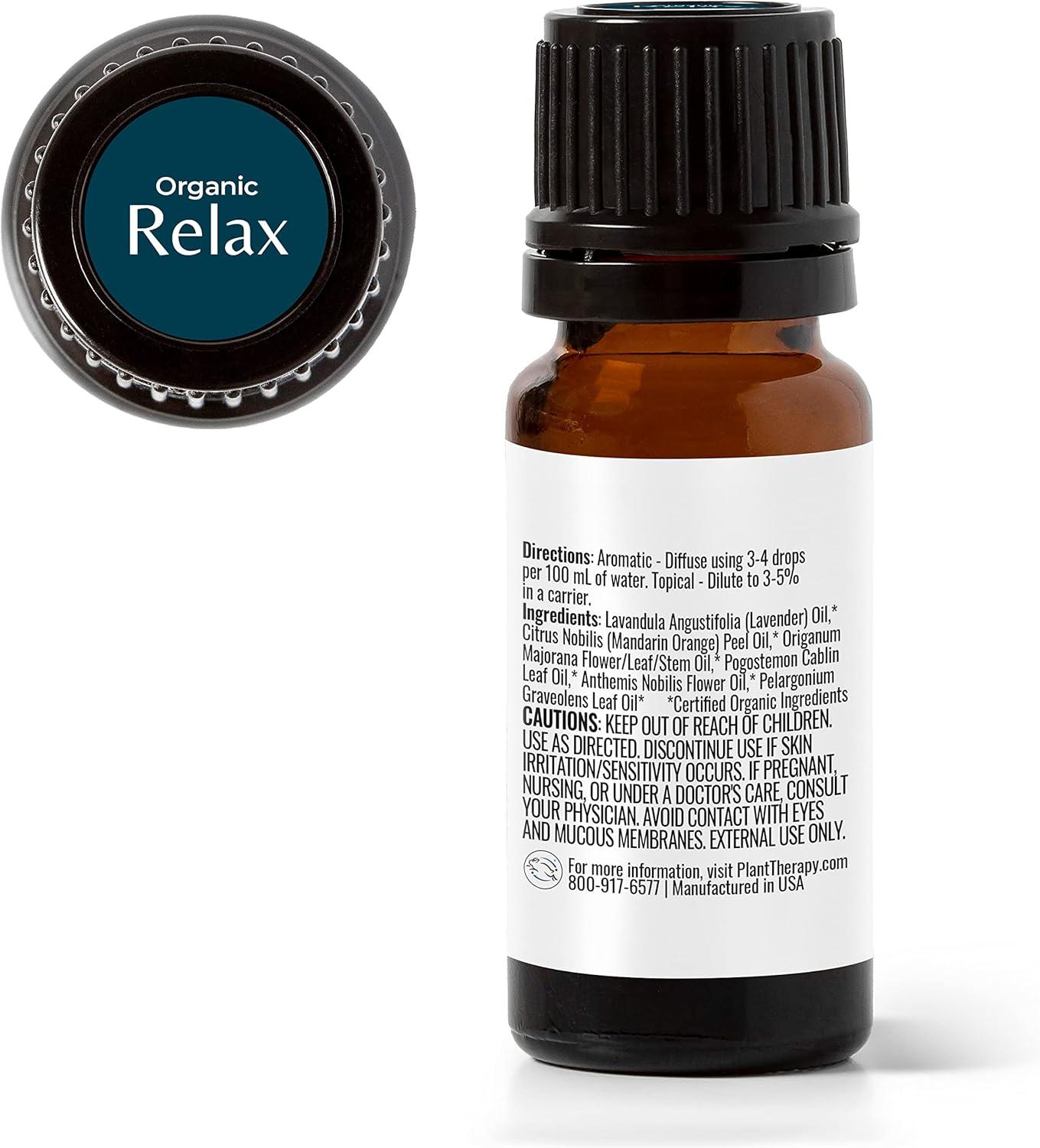 Plant Therapy Organic Relax Essential Oil Blend for Sleep & Stress 100% Pure, Undiluted, Natural Aromatherapy, Therapeutic Grade 10 mL (1/3 oz)