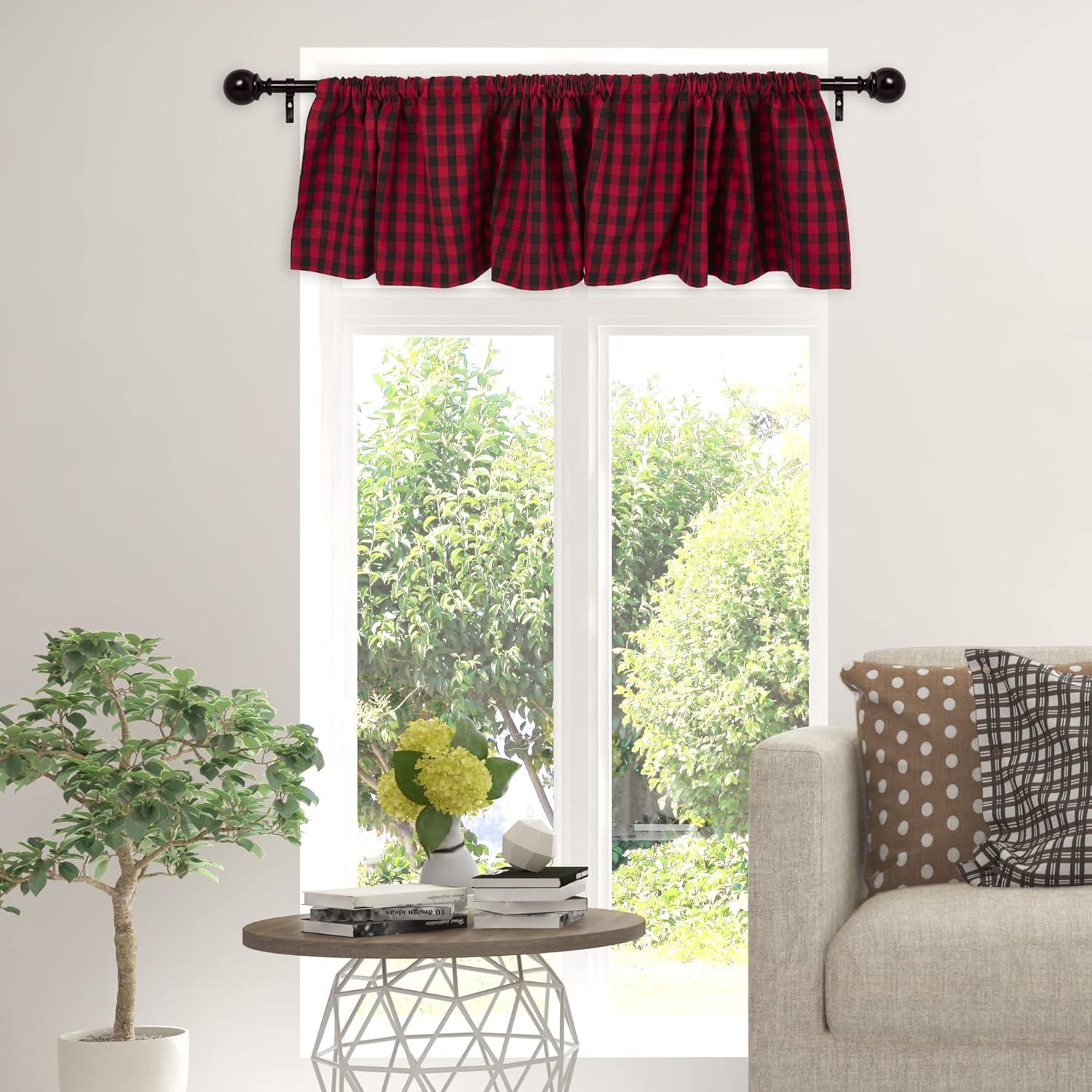 Red and Black Cotton Checkered Window Valance 72x14