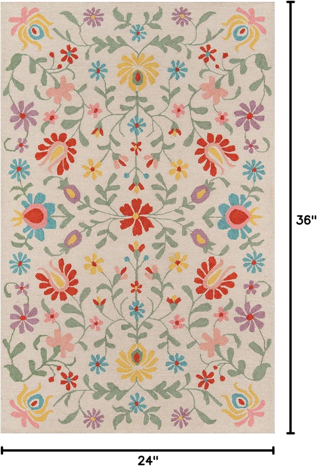 Ivory Multicolor Hand-Tufted Wool Floral Area Rug 2' x 3'