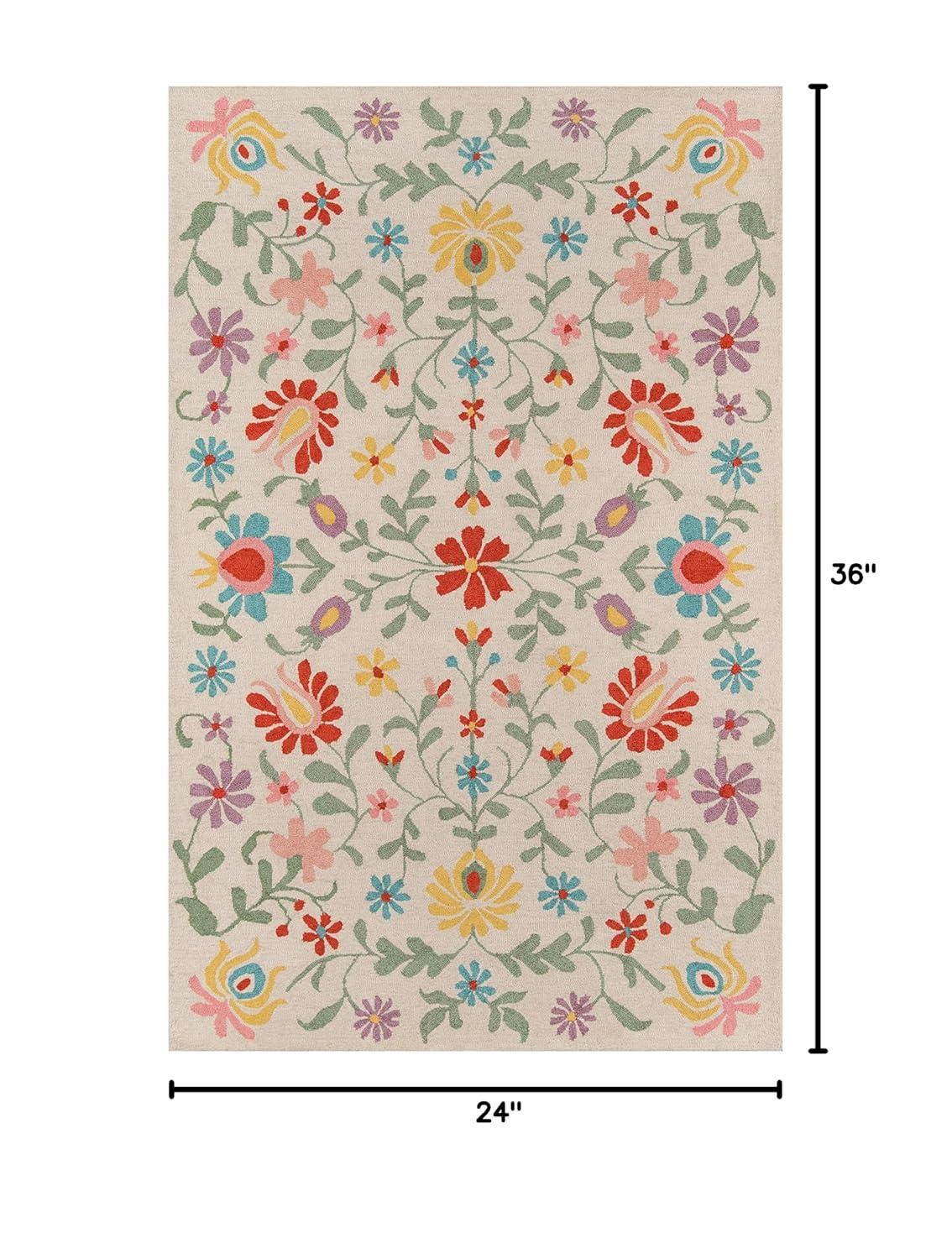2'x3' Newport Accent Rug Ivory - Momeni: Wool, Floral Bohemian, Low Pile, Handmade, Indoor, Vacuum Rug