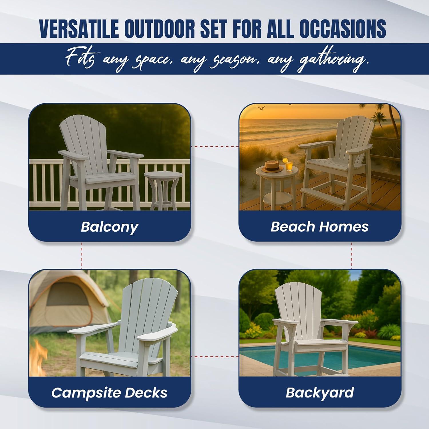 Phat Tommy Tall Adirondack Chair - HDPE Outdoor Furniture - Poly Adirondack Bar Stool - Heavy, Stress Free Furniture for Balcony, Deck, Patio, Front Porch, Grey