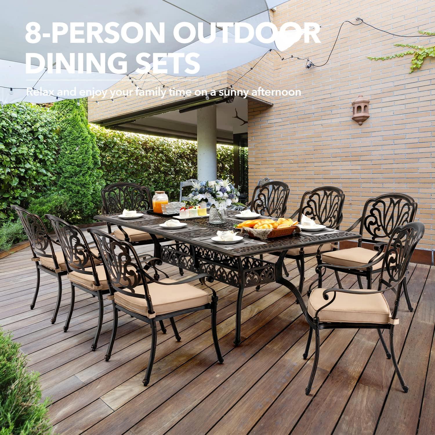 Outdoor Aluminum 9pc Rectangular Patio Dining Set with Eight Chairs