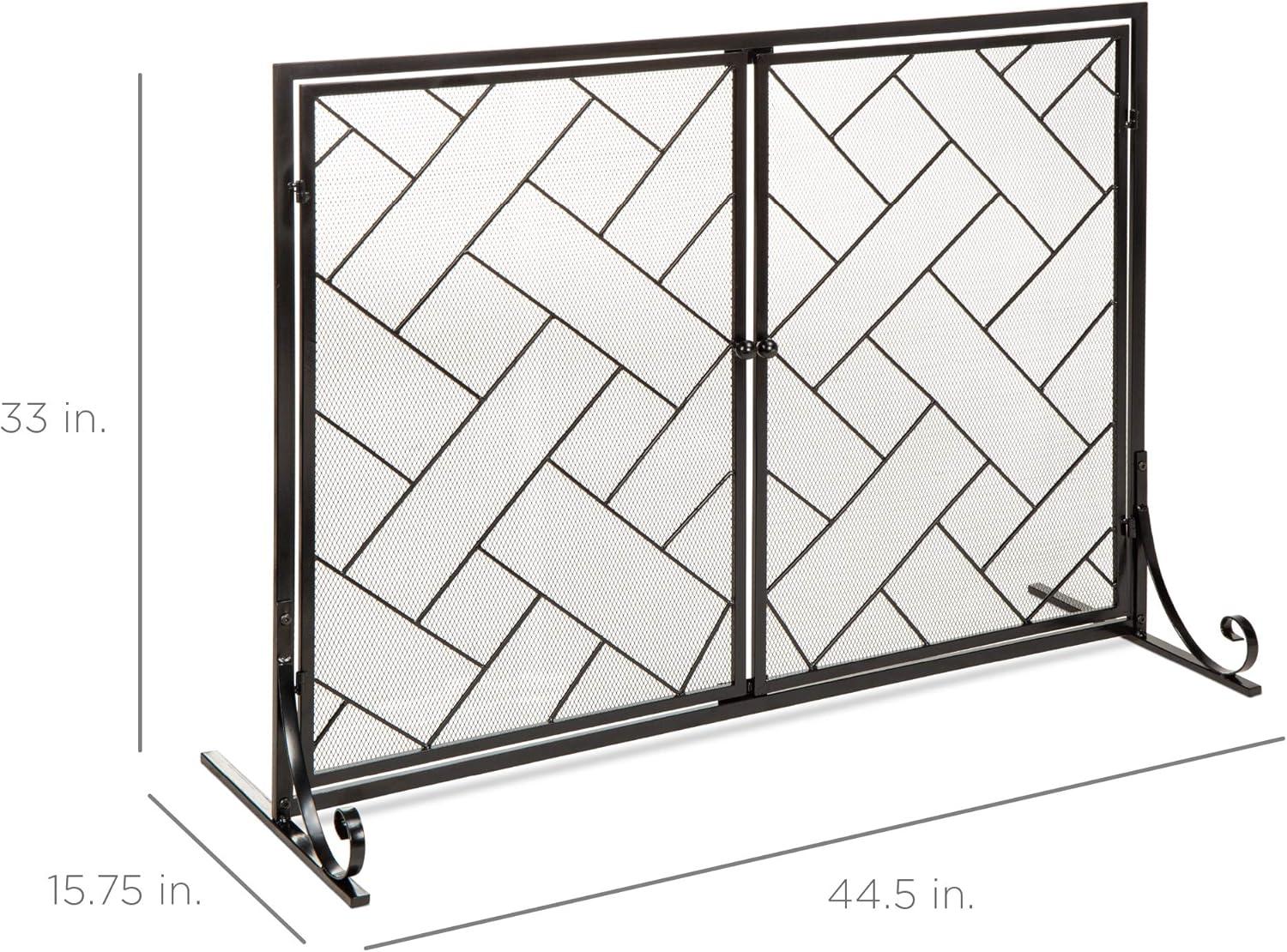 Best Choice Products 44x33in 2-Panel Handcrafted Wrought Iron Geometric Fireplace Screen w/ Magnetic Doors