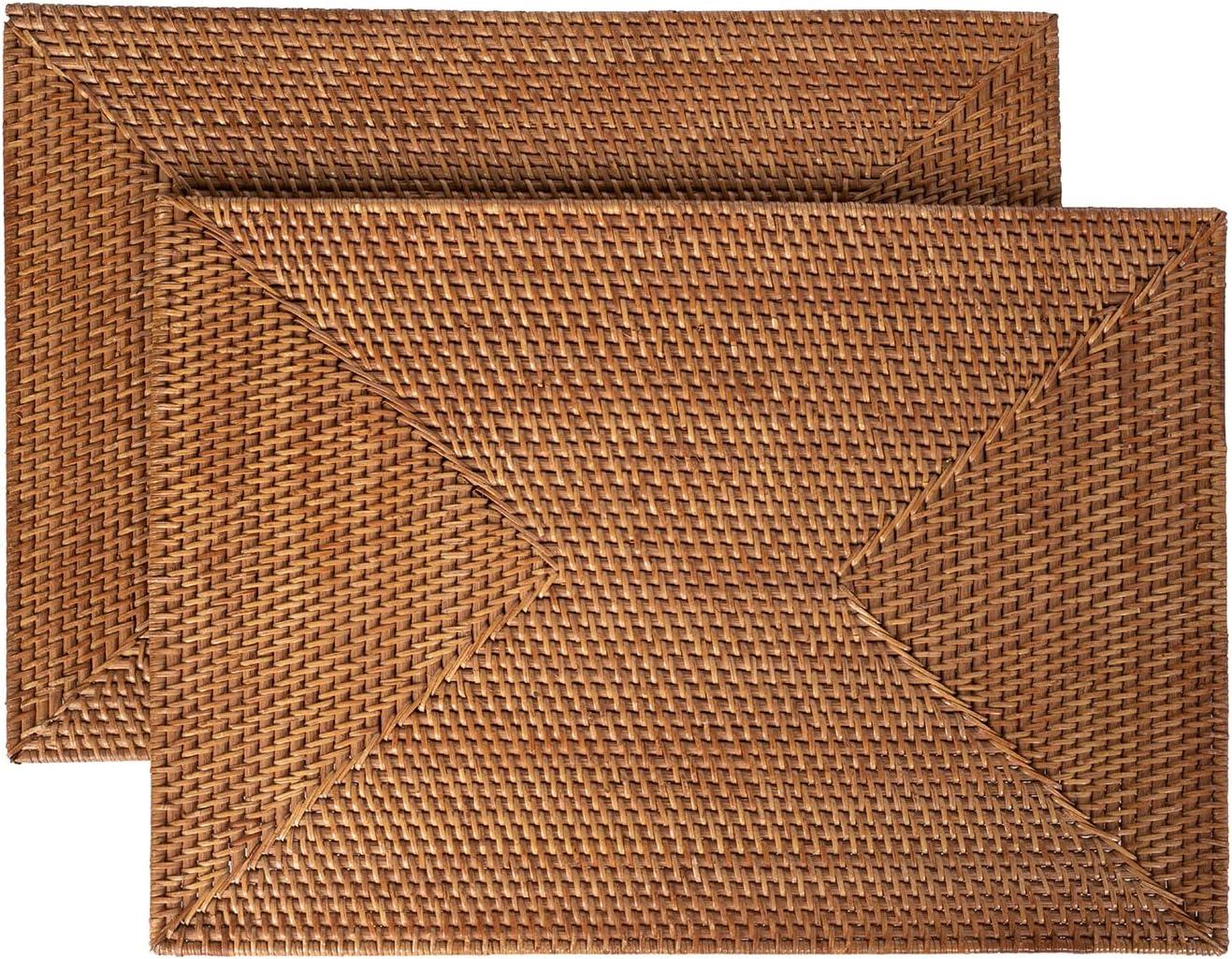 Honey Brown Rectangular Handwoven Rattan Placemats, Set of 2