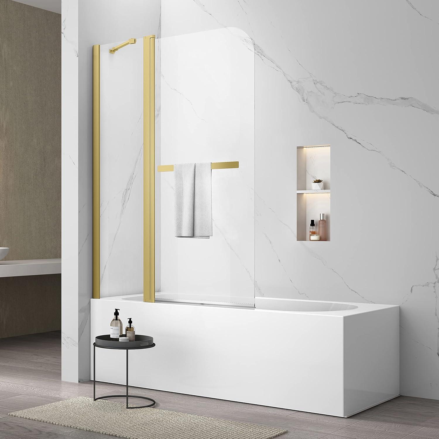 43" W x 58" H Frameless Glass Hinged Bathtub Shower Door with Clear Tempered Glass