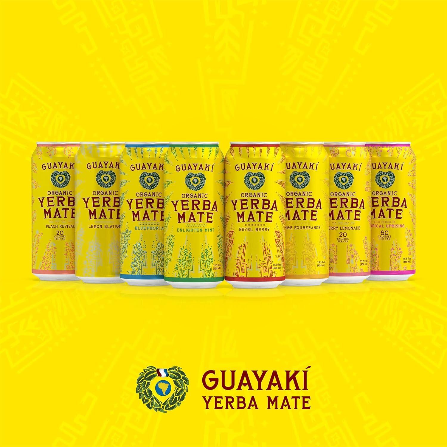 Guayaki Yerba Mate, Clean Energy Drink Alternative, Organic Tropical Uprising, 15.5oz (Pack of 12), 150mg Caffeine