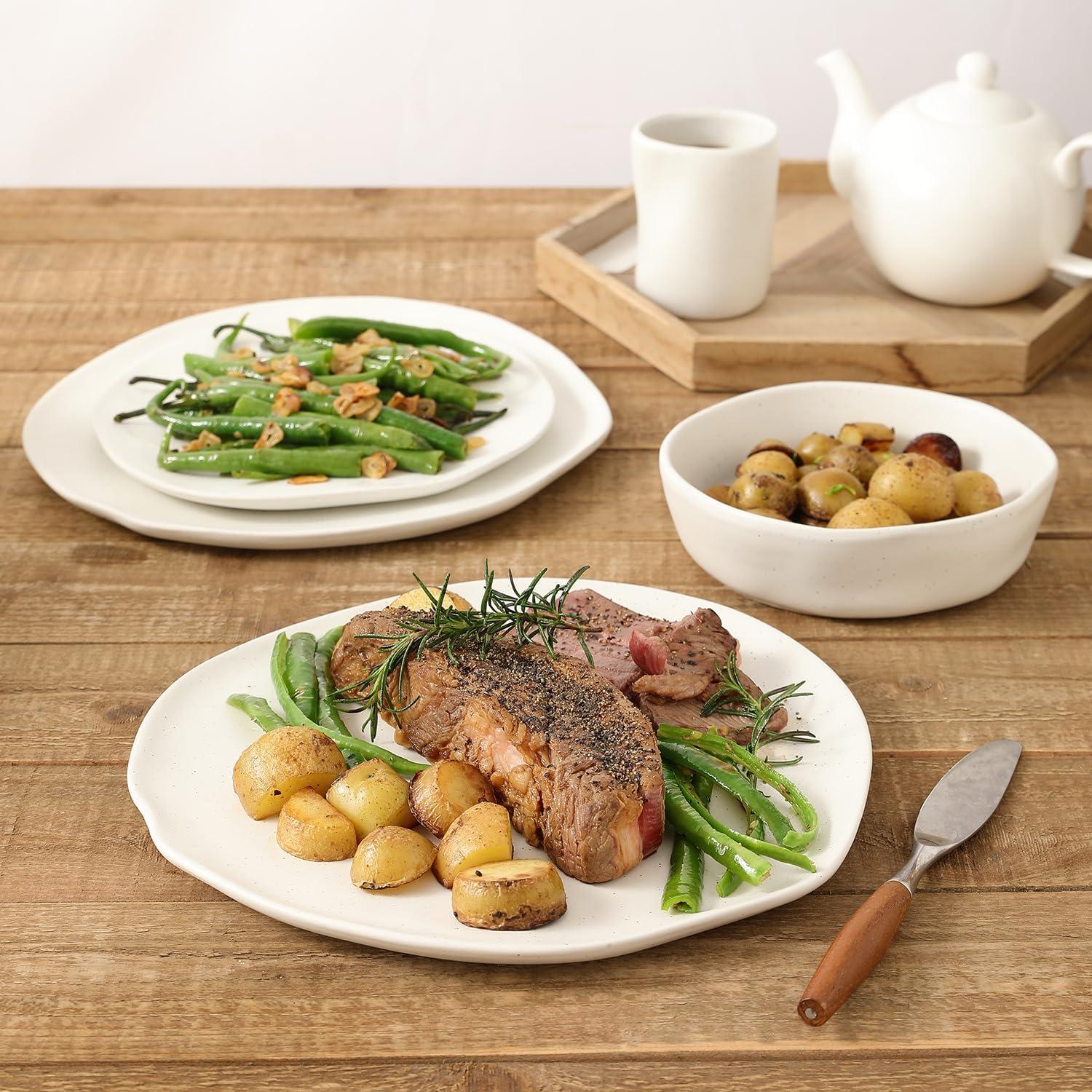 Stone by Mercer Project Hekonda Stoneware 16-Piece Dinnerware Set, White Speckled